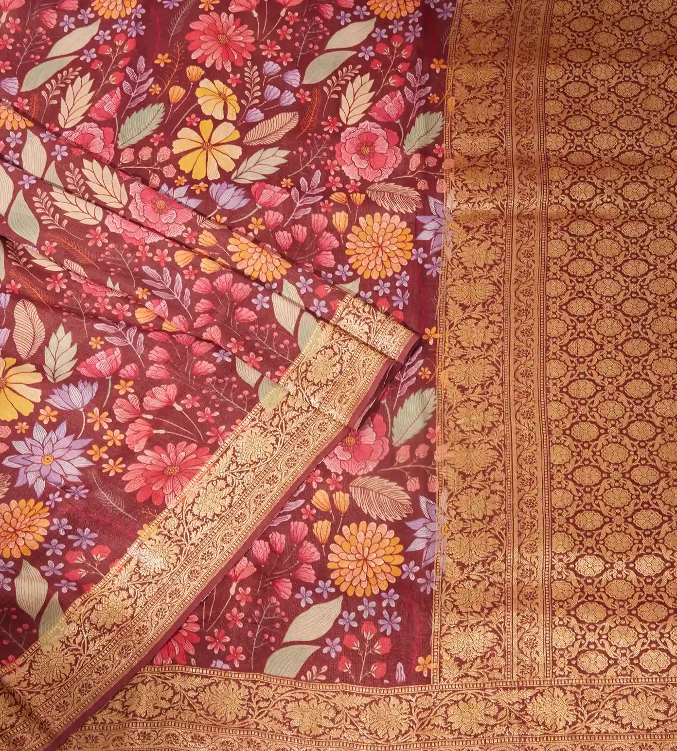 Deep Red Tussar Georgette Saree
