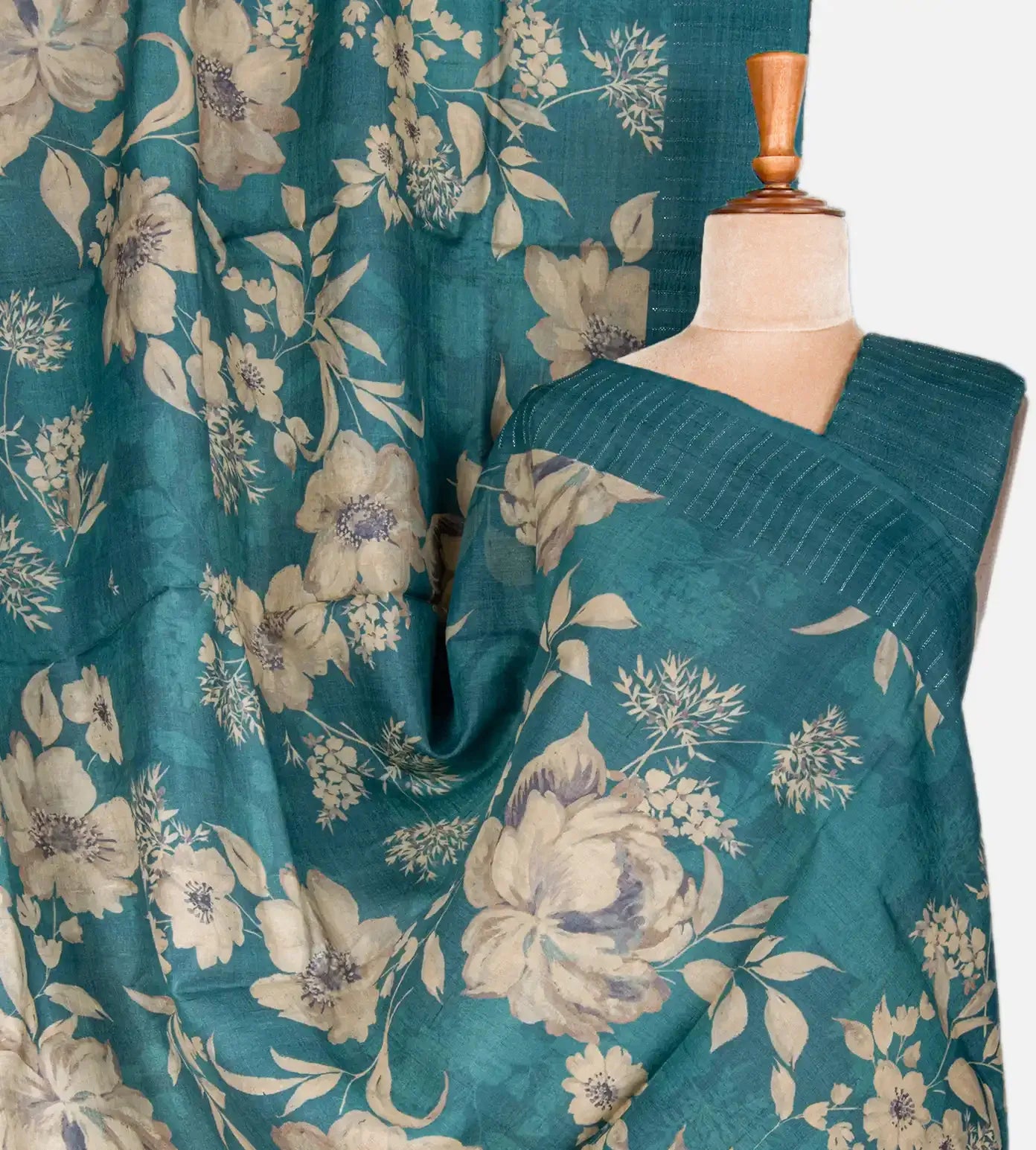Blue Tussar Printed Saree