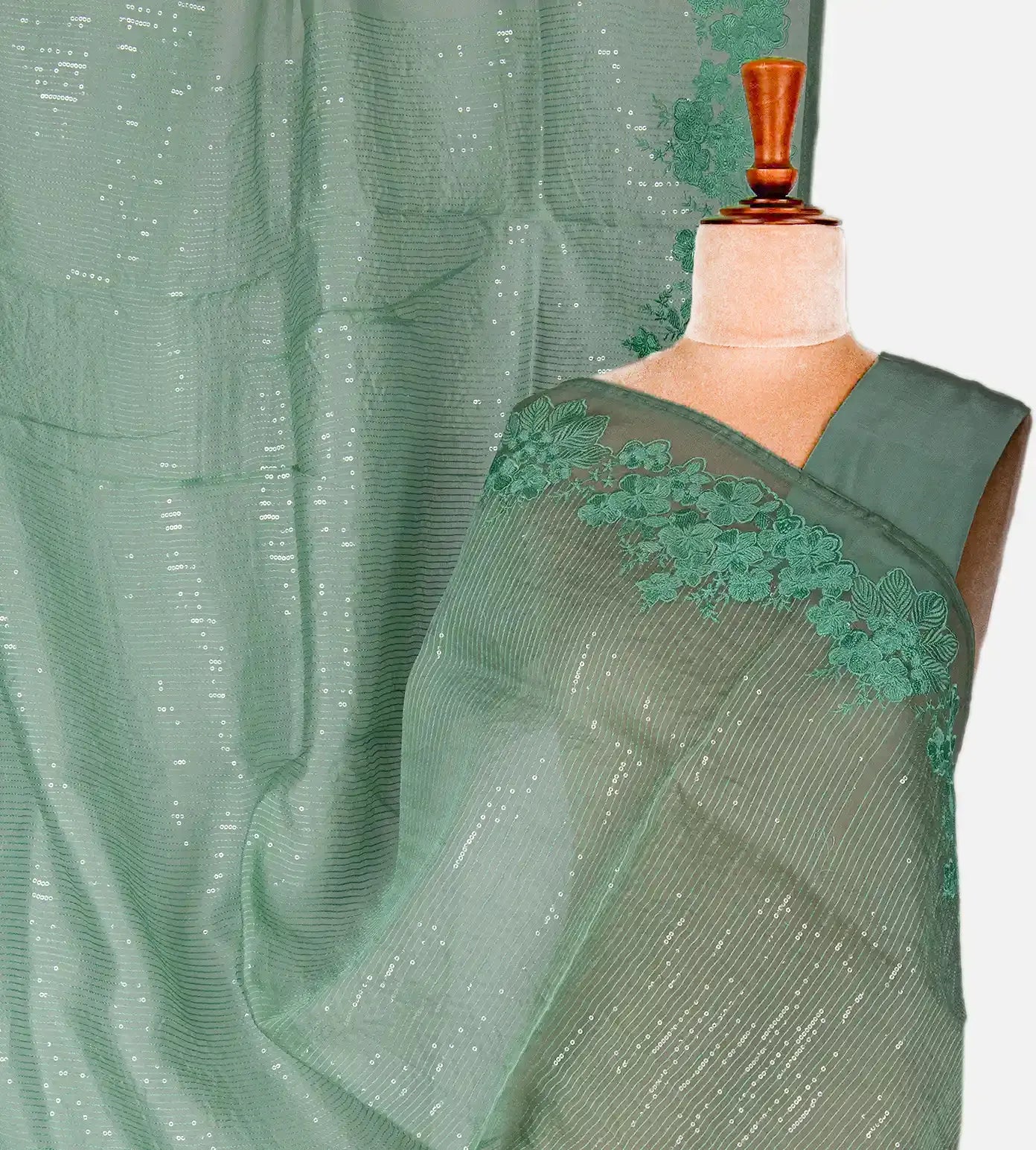Green Organza Embroidery Saree