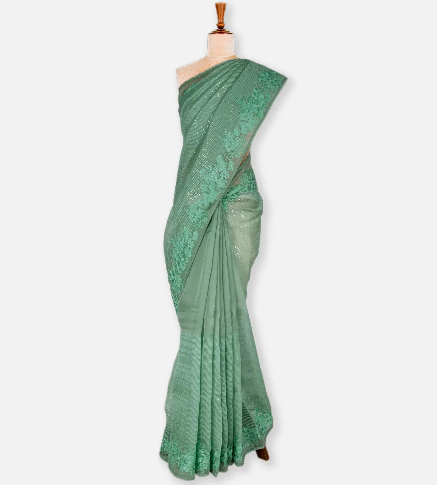 Green Organza Embroidery Saree