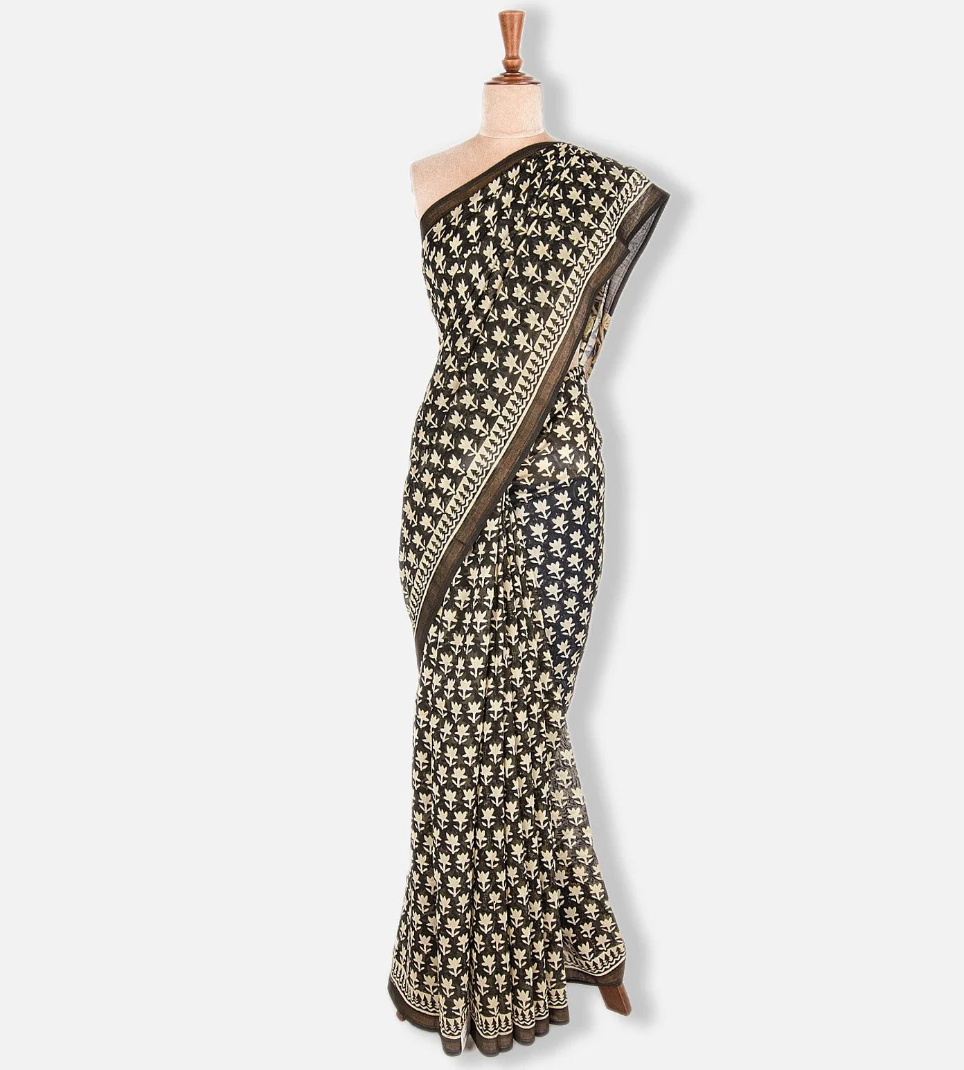 Black And Off-White Chanderi Cotton Saree
