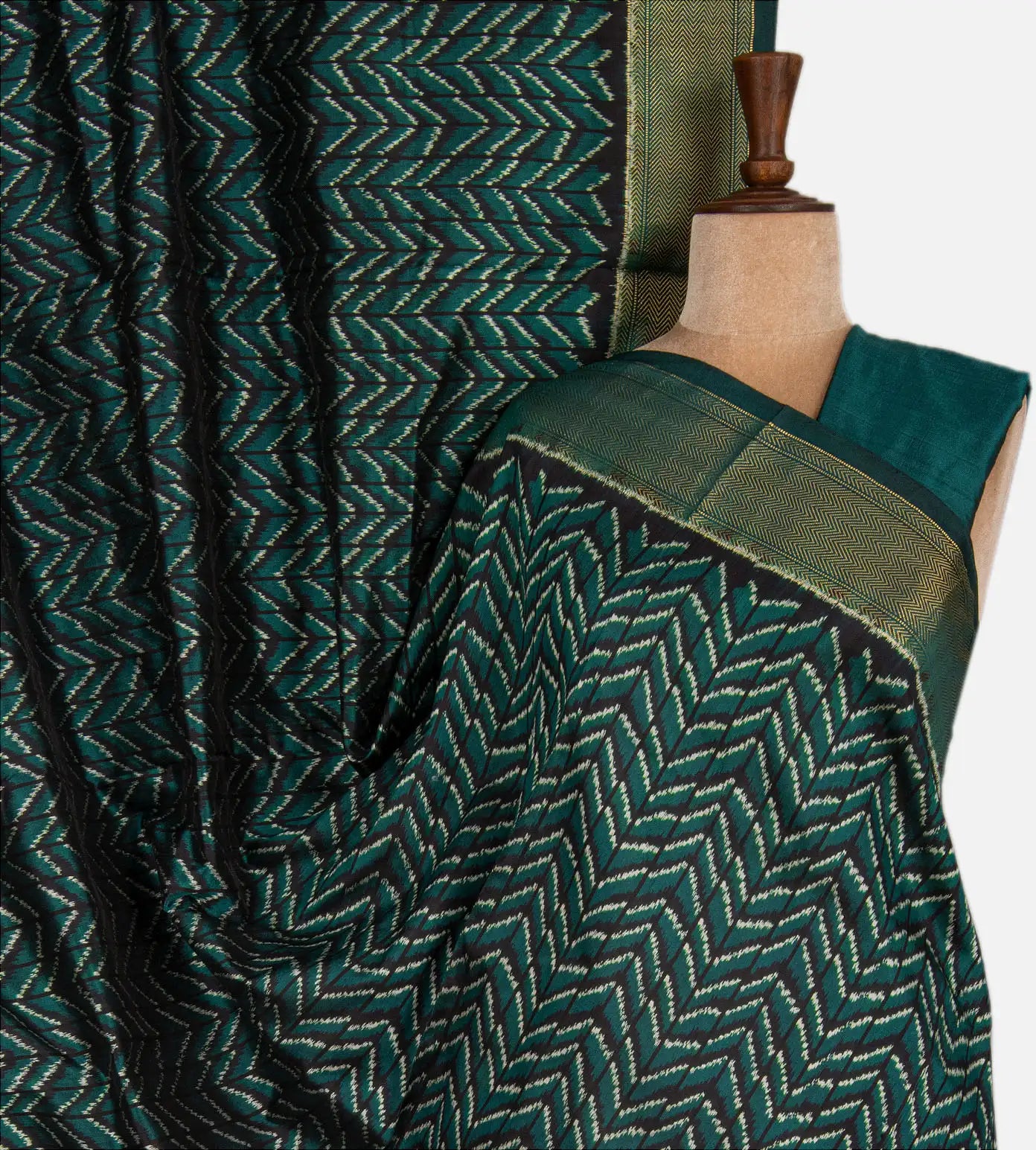Deep Teal Ikkat Silk Saree