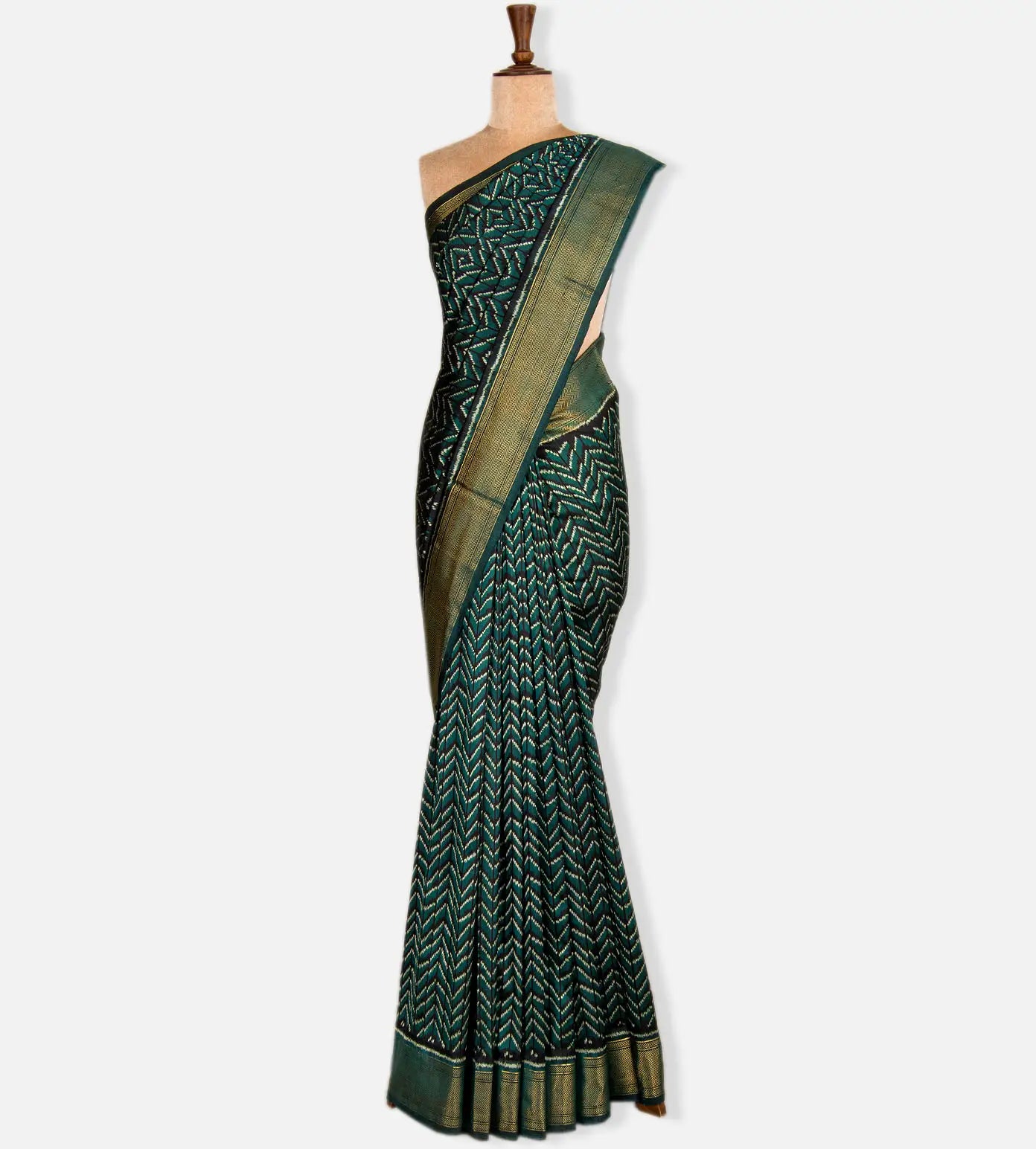 Deep Teal Ikkat Silk Saree