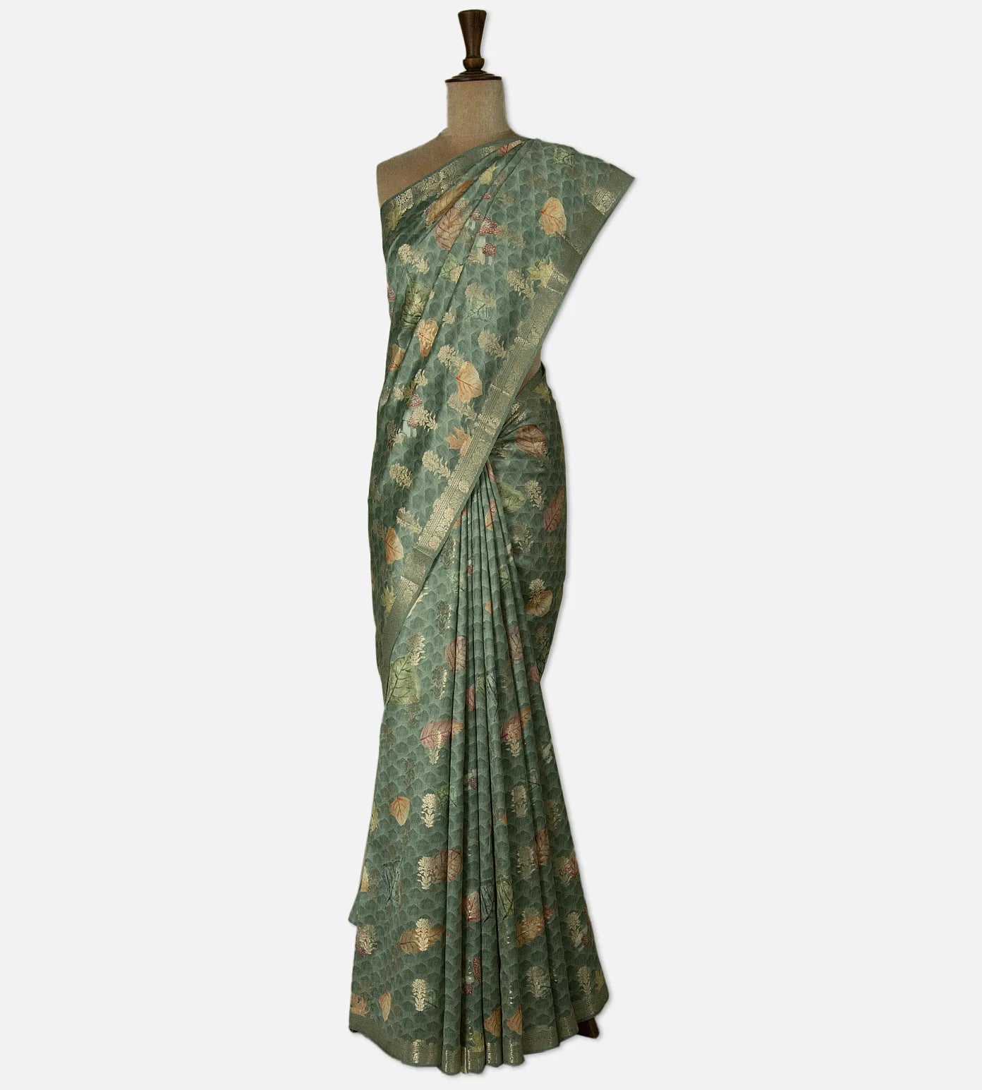 Greenish Grey Chaniya Silk Saree