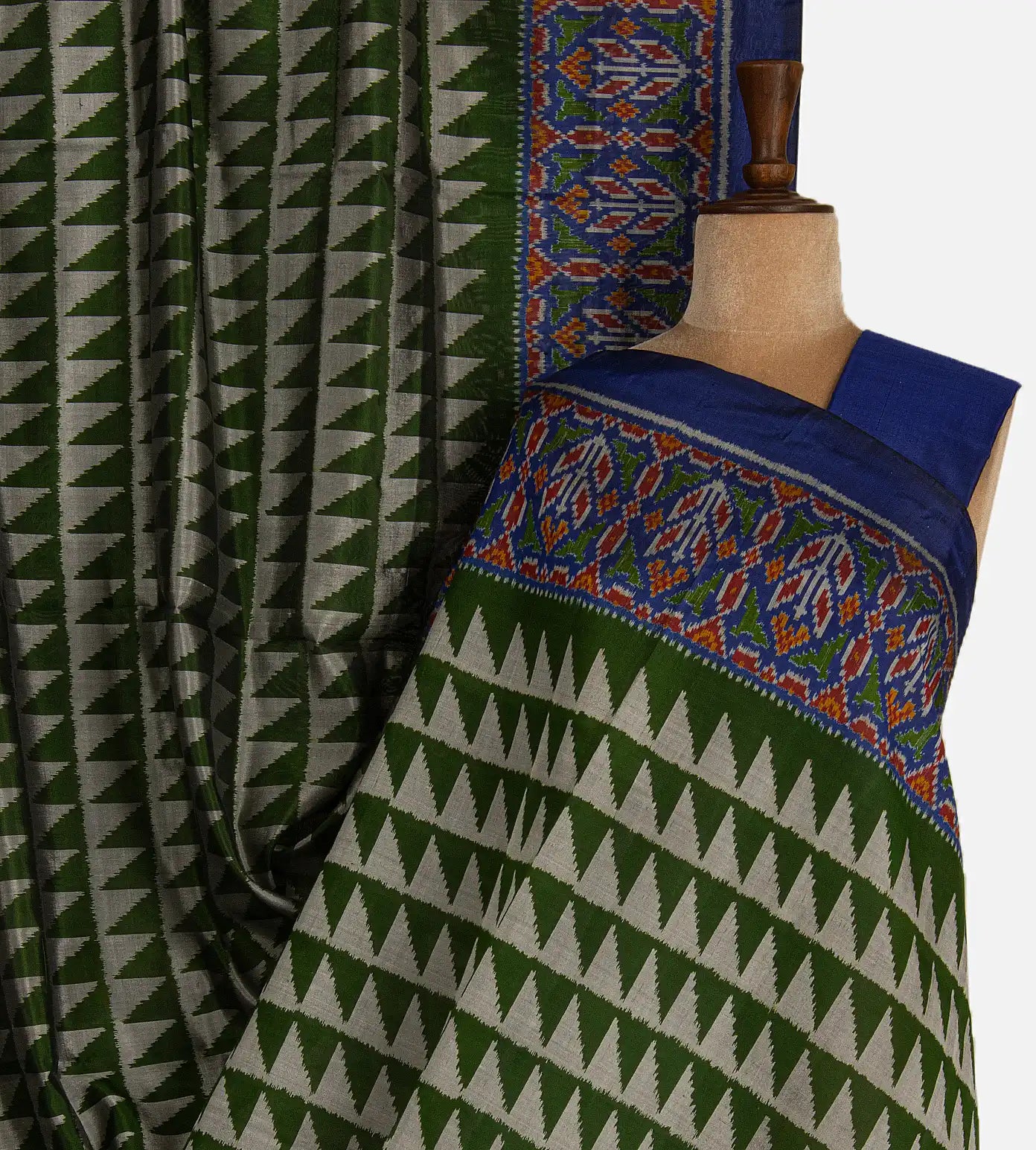 Green and Grey Patola Silk Saree