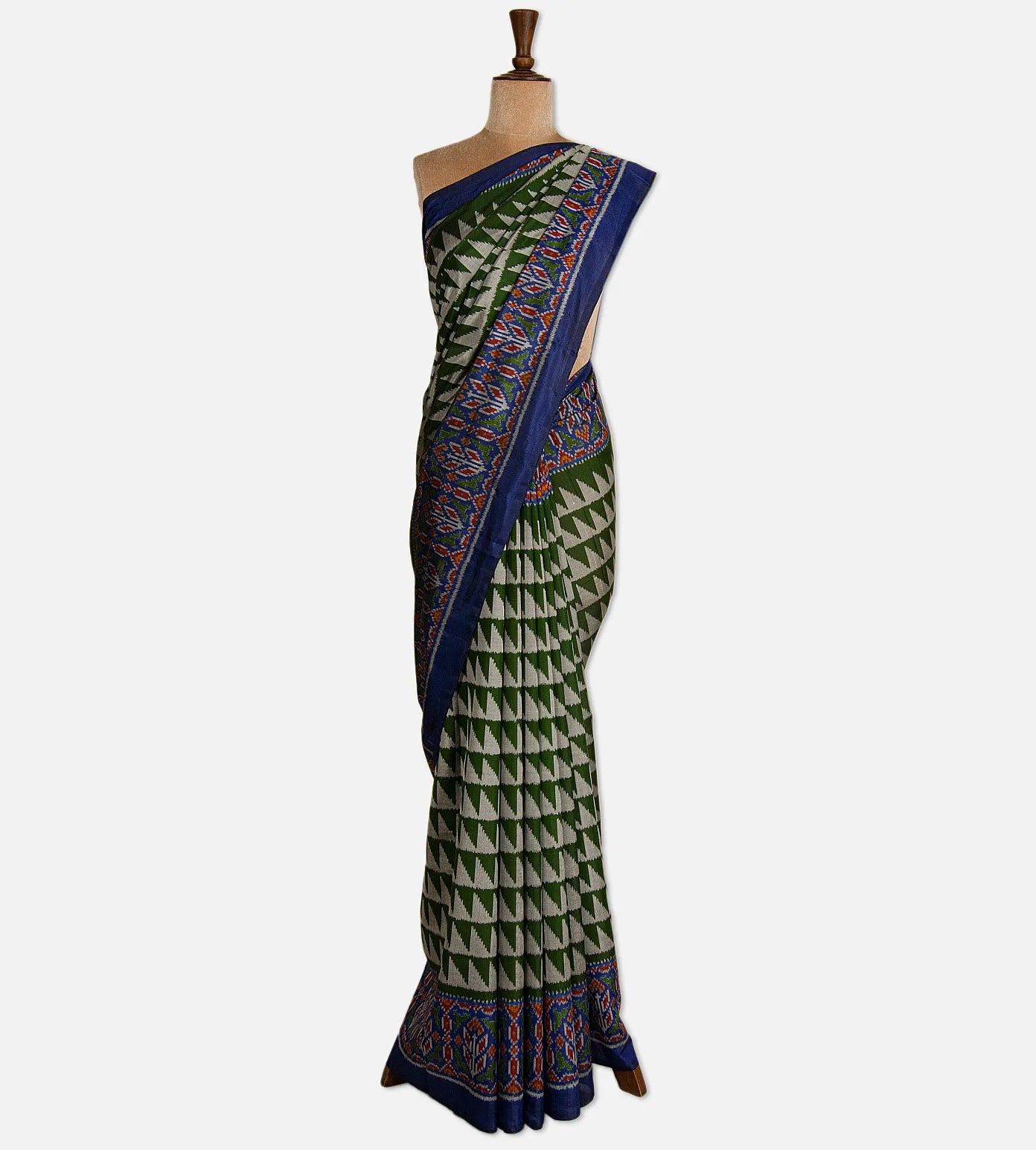Green and Grey Patola Silk Saree