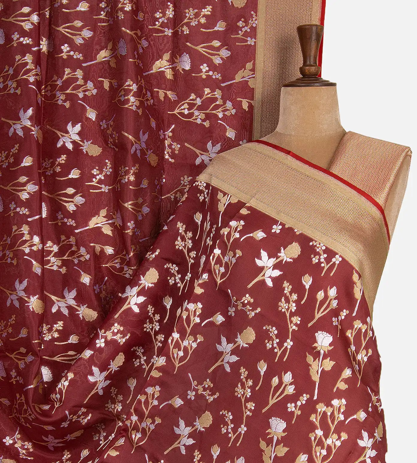 Maroon Kora Silk Saree