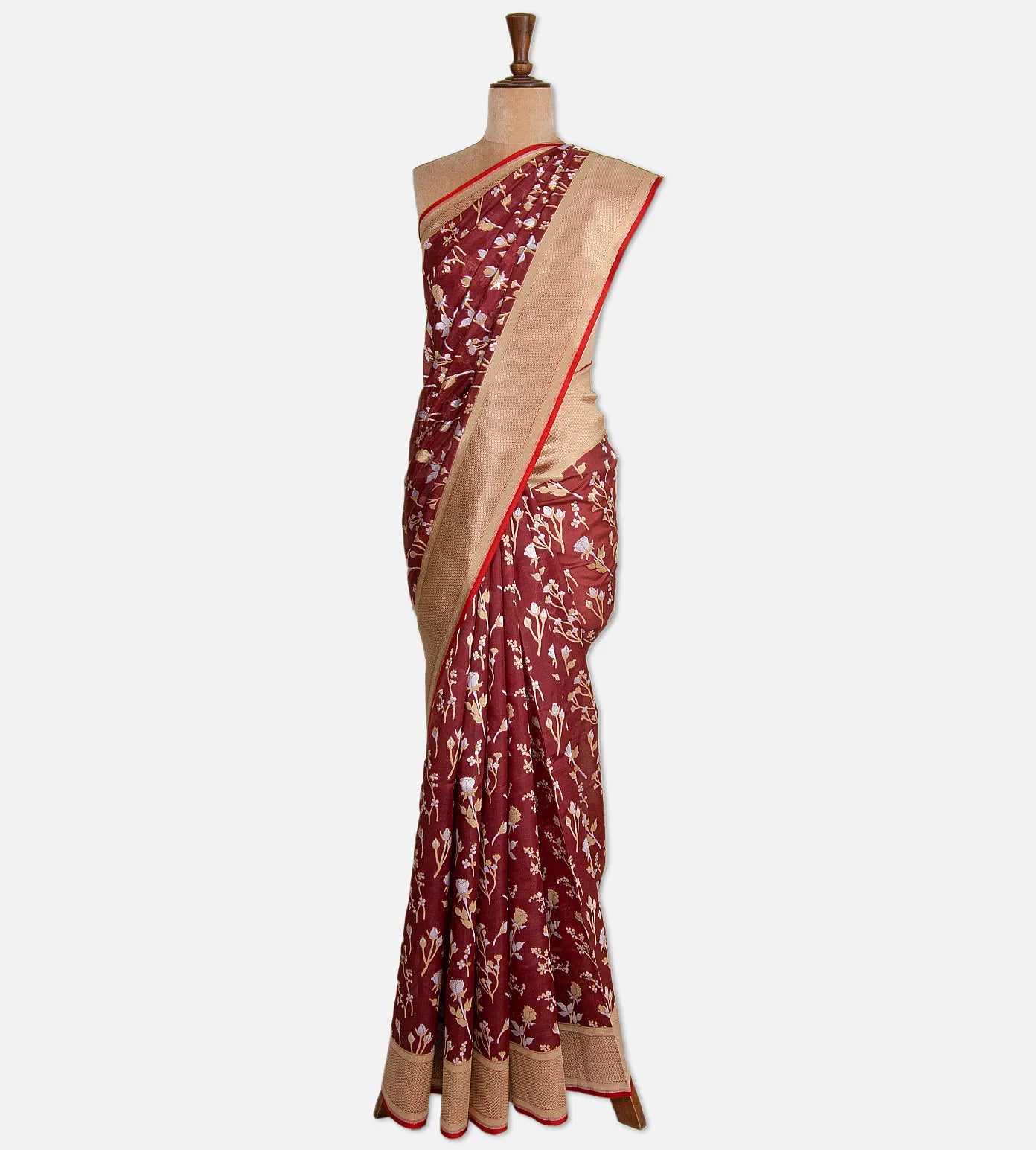 Maroon Kora Silk Saree