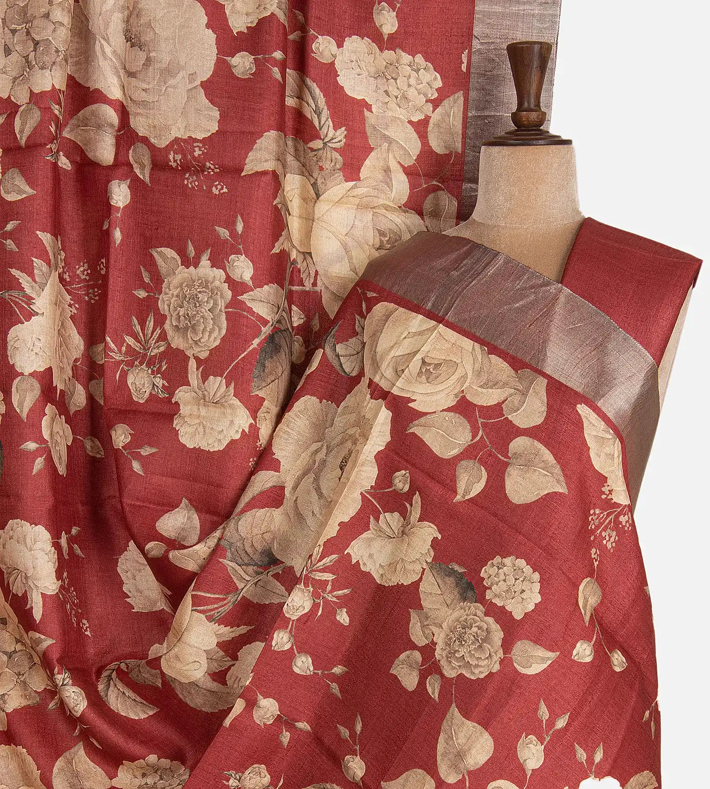 Maroon Tussar Saree