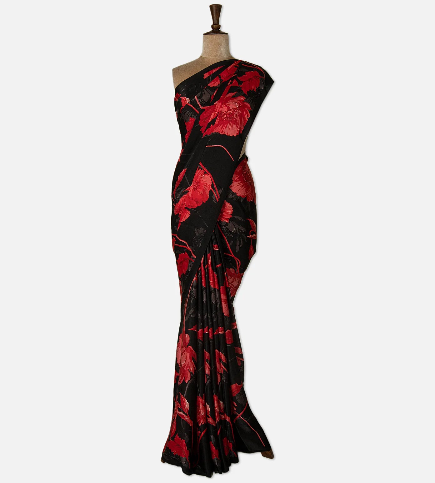 Black Satin Crepe Saree