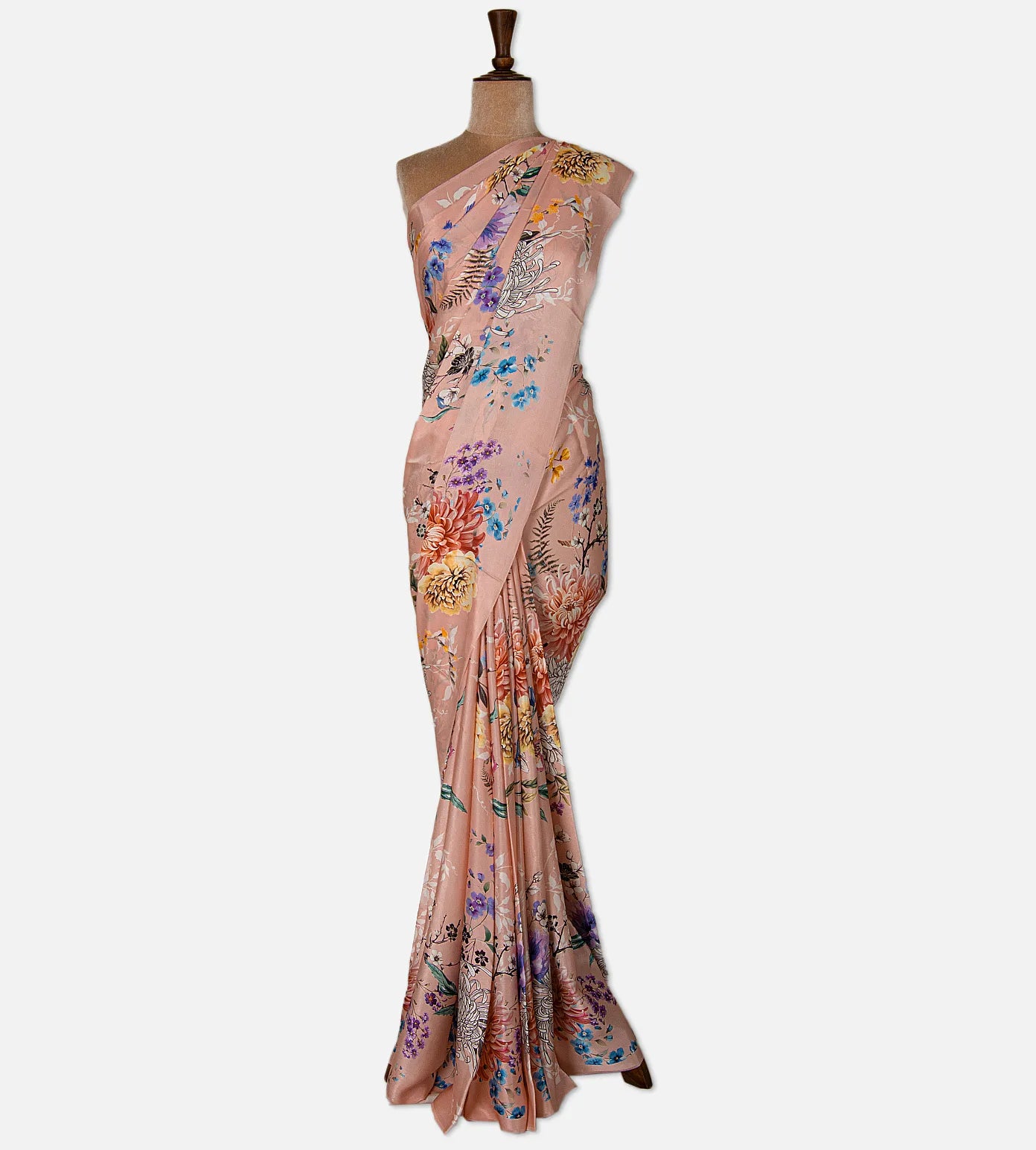 Peach Satin Crepe saree