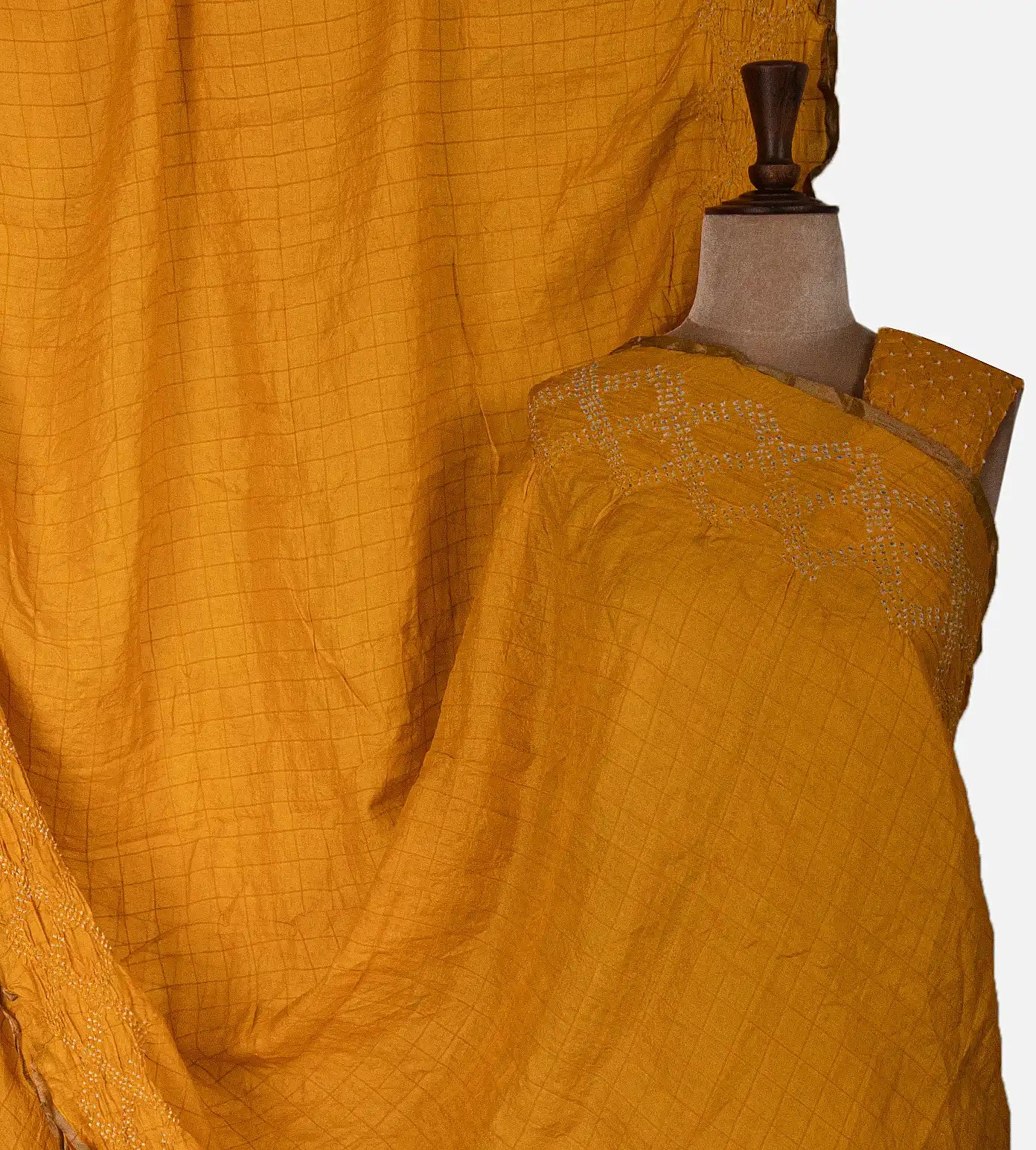 Yellow Bandhani Tussar Saree