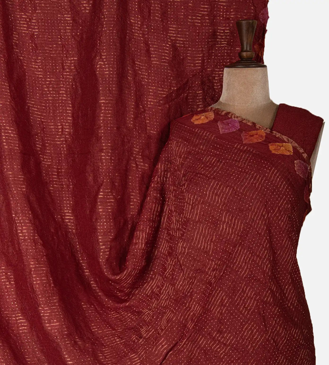 Maroon Bandhani Tussar Saree