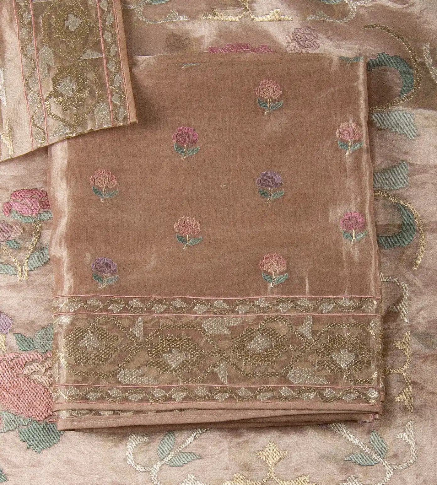 Rose gold Organza Embroidery Salwar