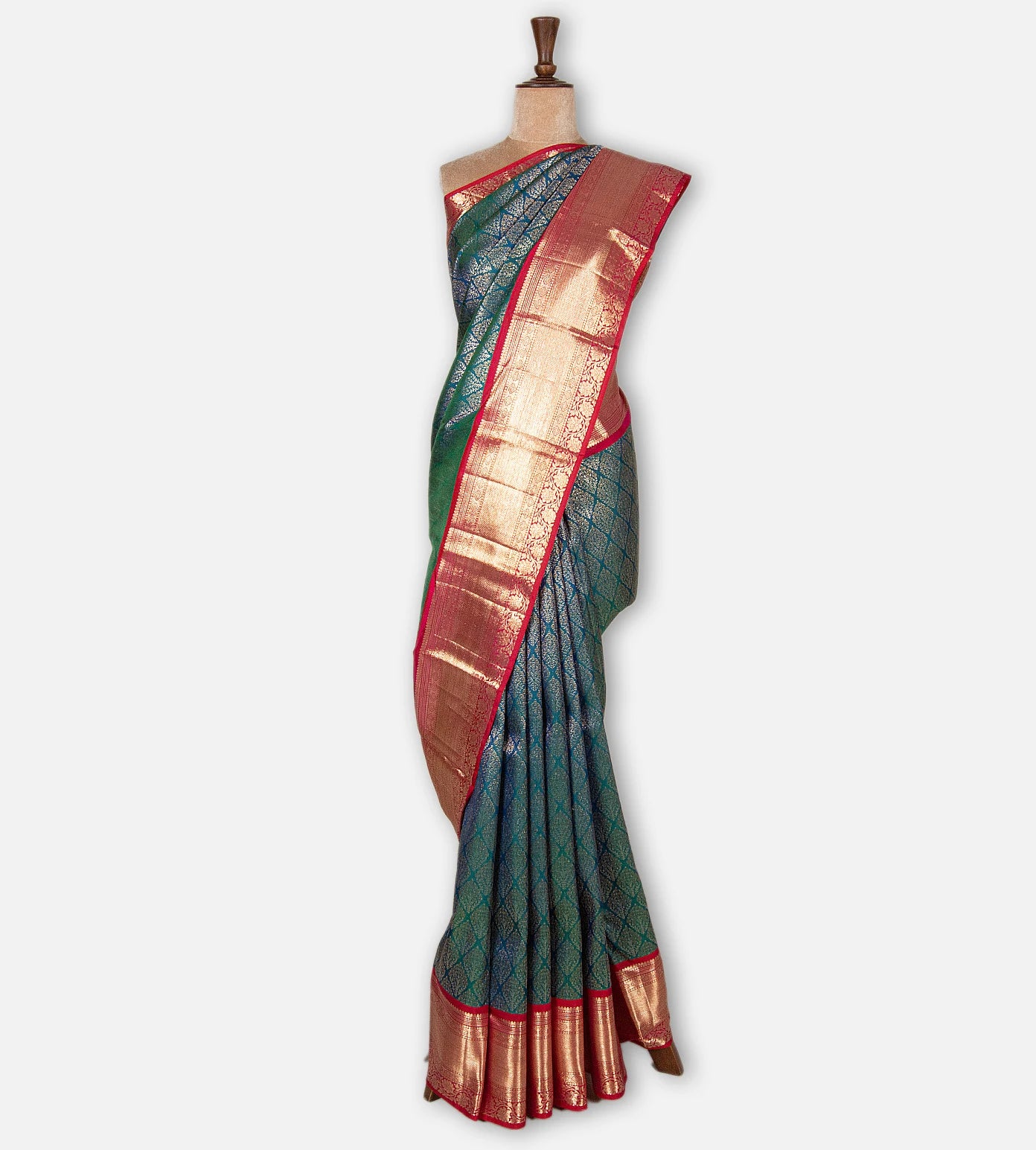 Deep Teal Kanchipuram Silk Saree