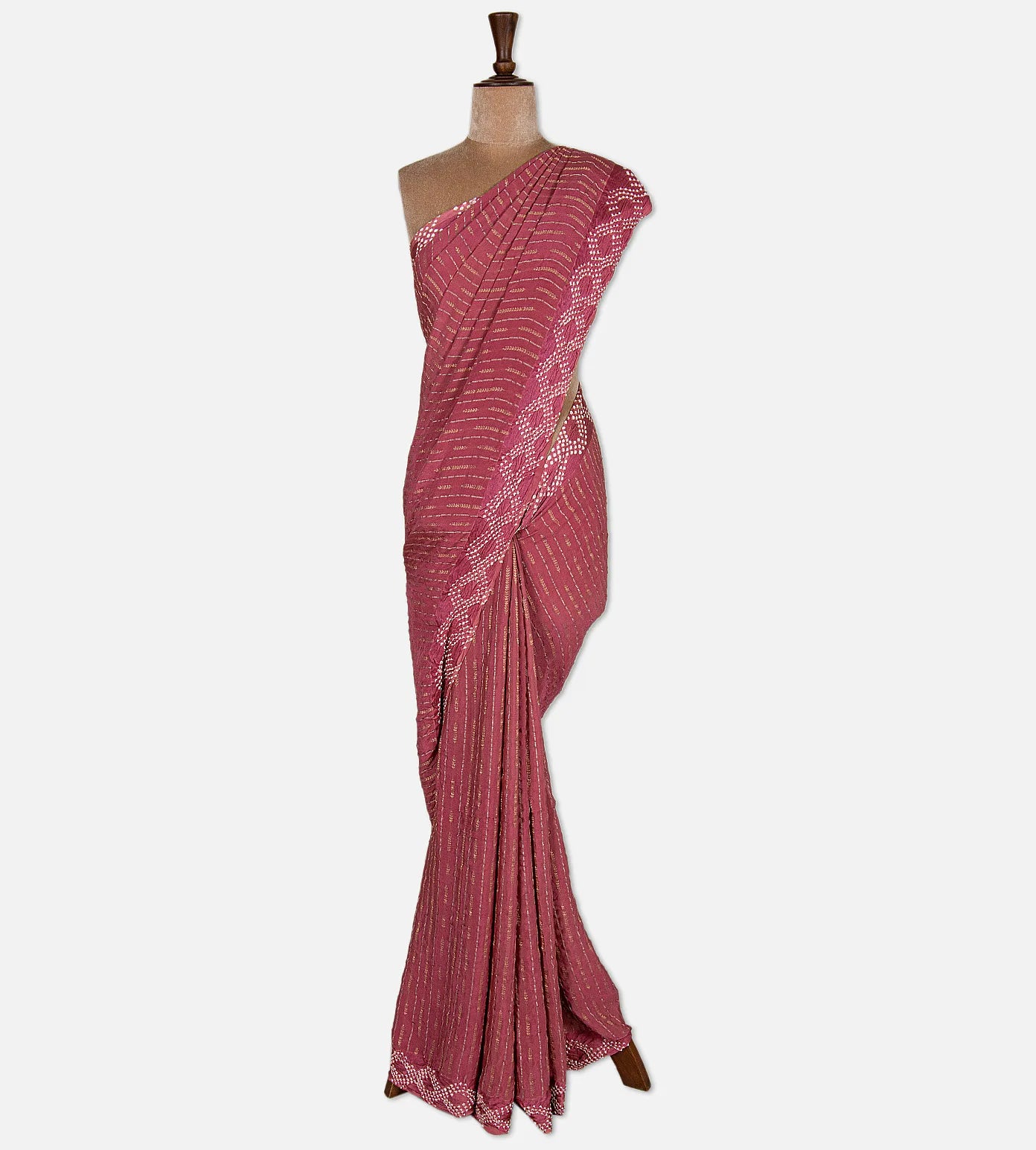 Pink Bandhani Mysore Crepe Saree