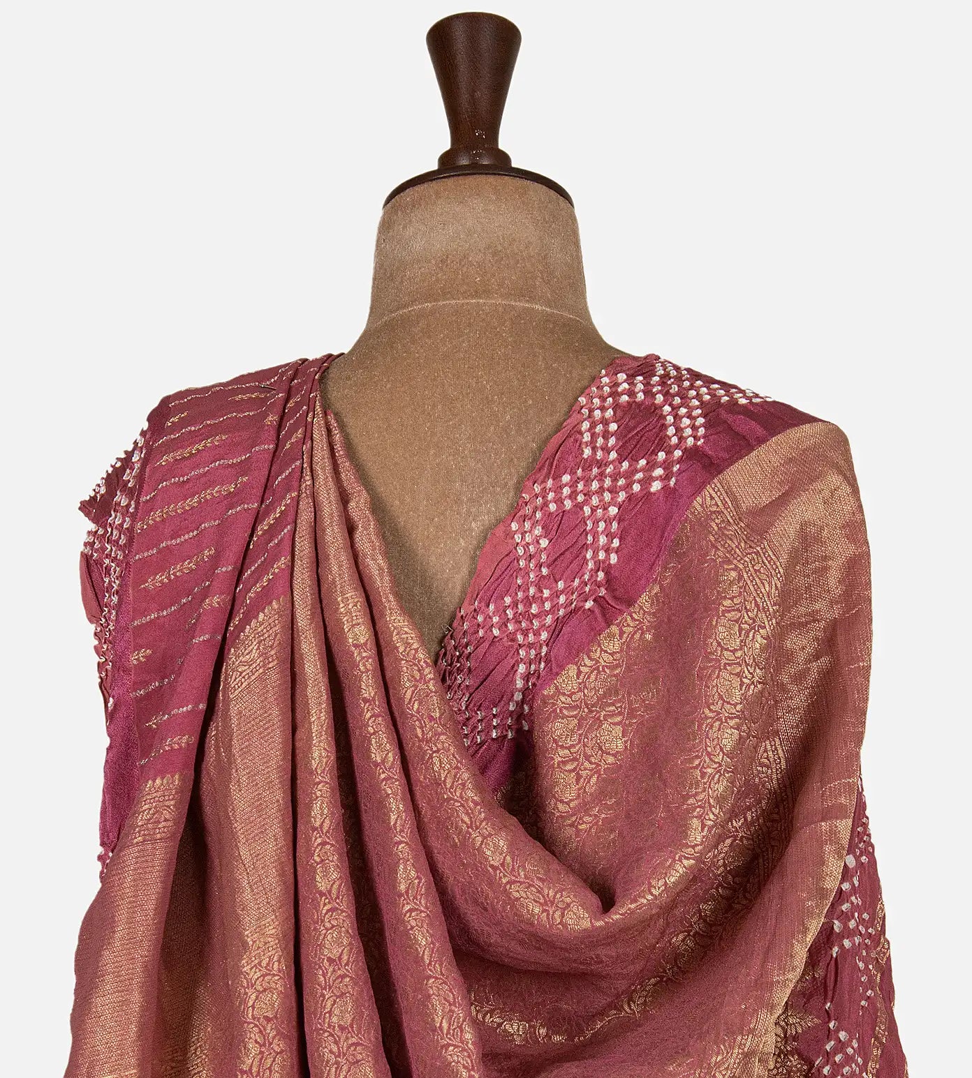 Pink Bandhani Mysore Crepe Saree
