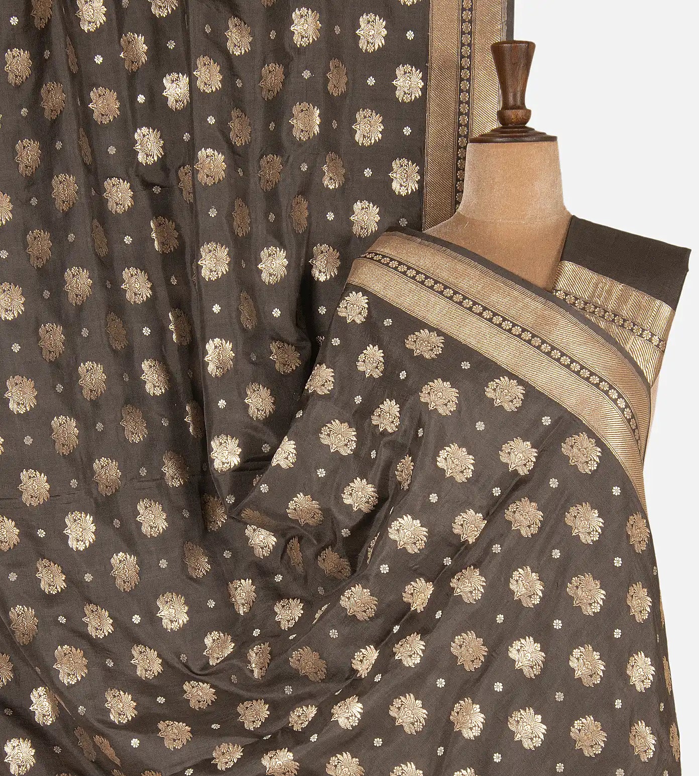 Dark Grey Banarasi Mashru Silk Saree