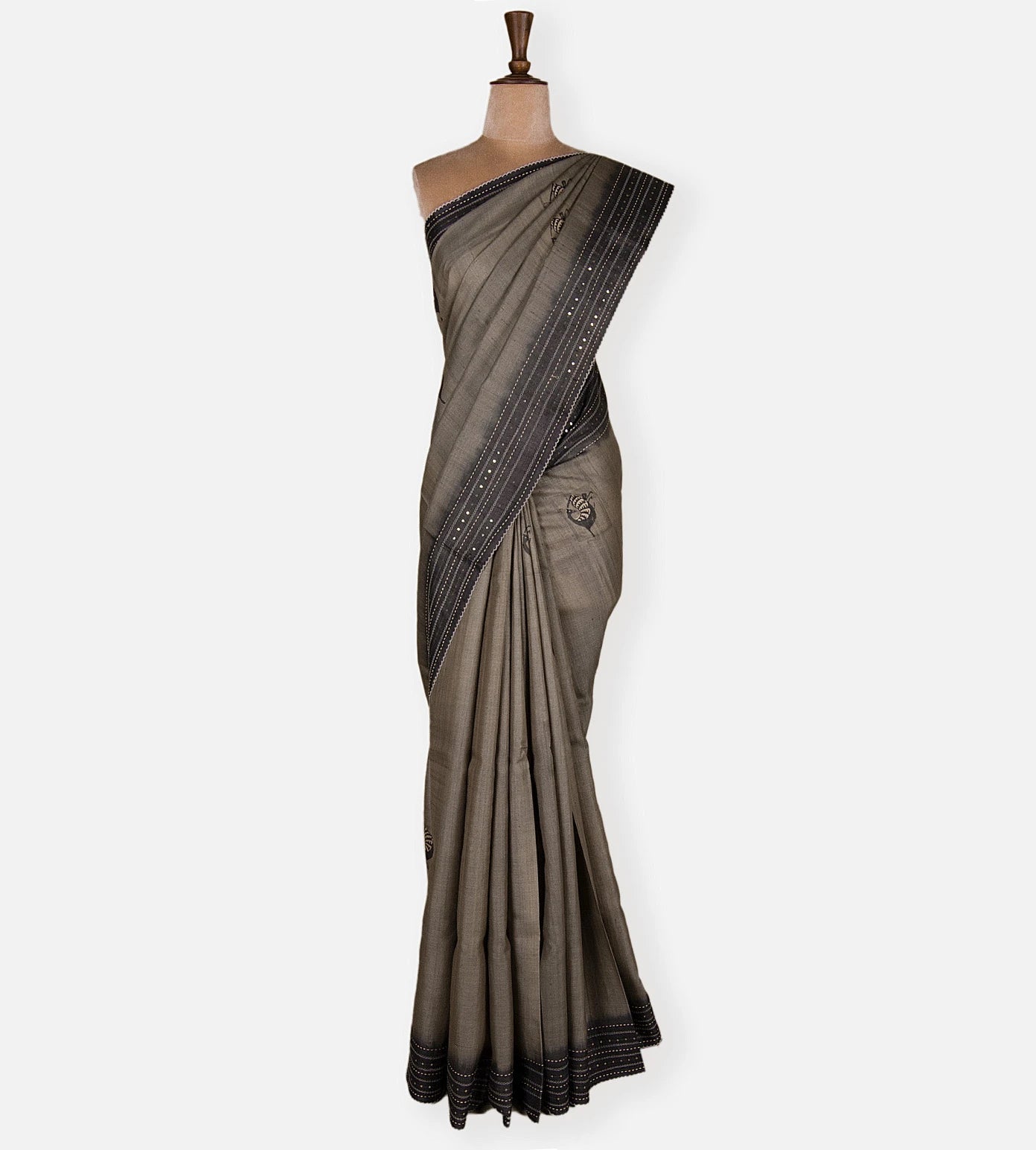Grey Tussar Printed Saree