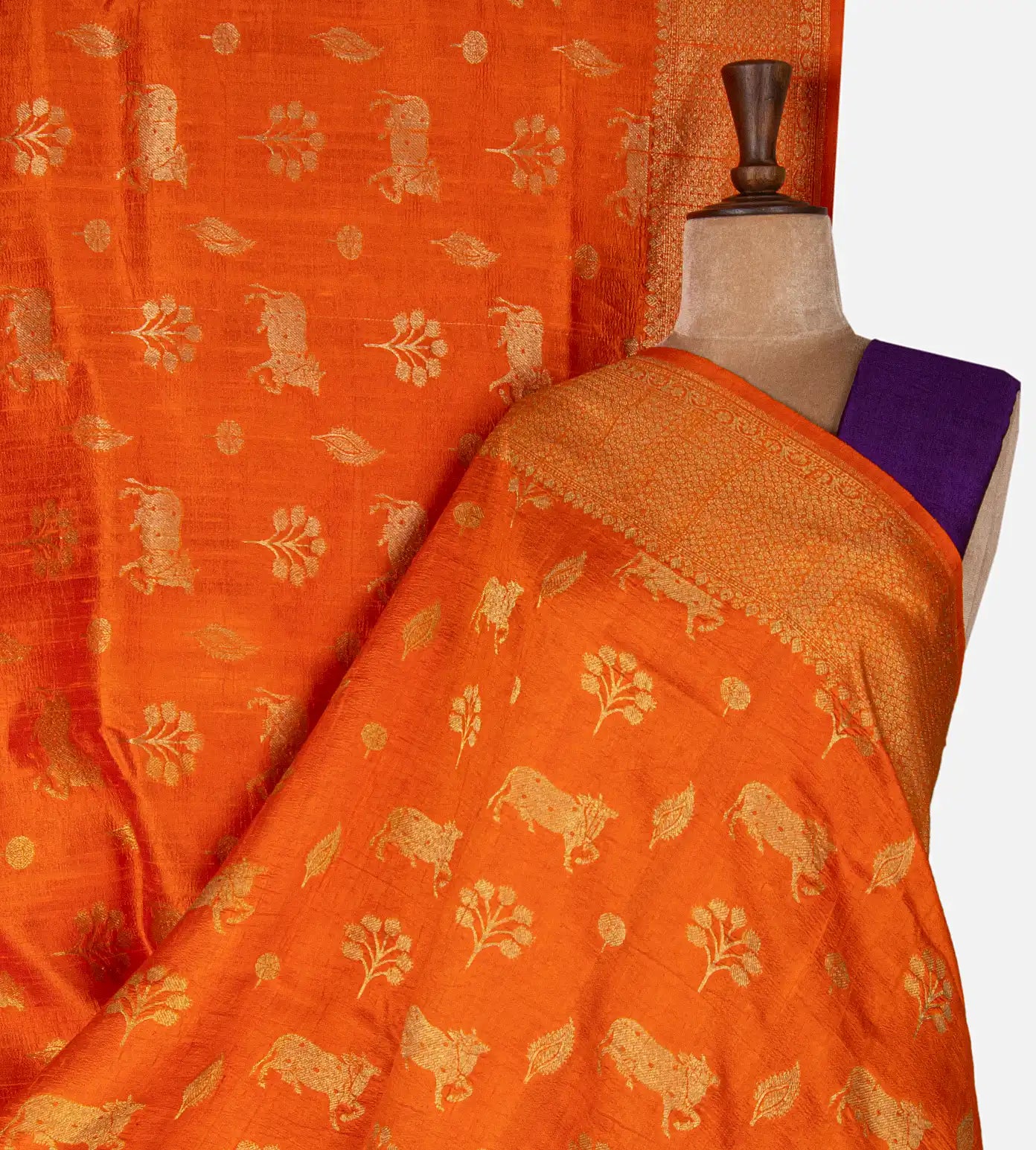 Orange Banarasi Tussar Saree