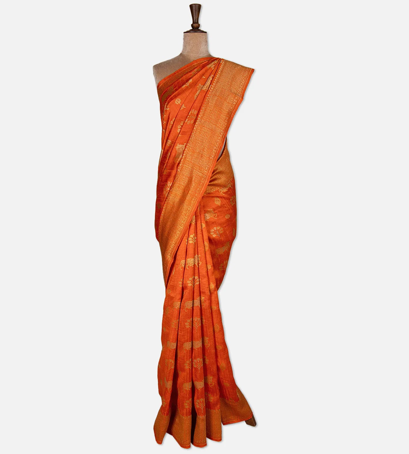 Orange Banarasi Tussar Saree