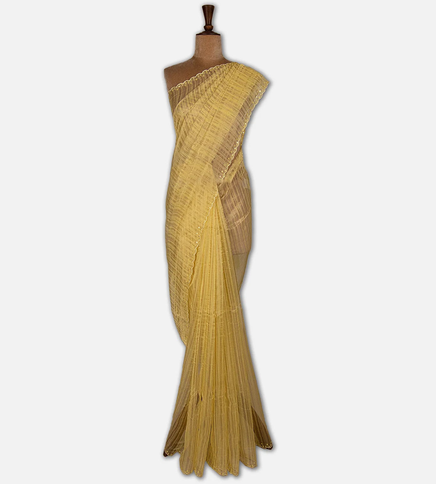 Yellow Tussar Organza Saree