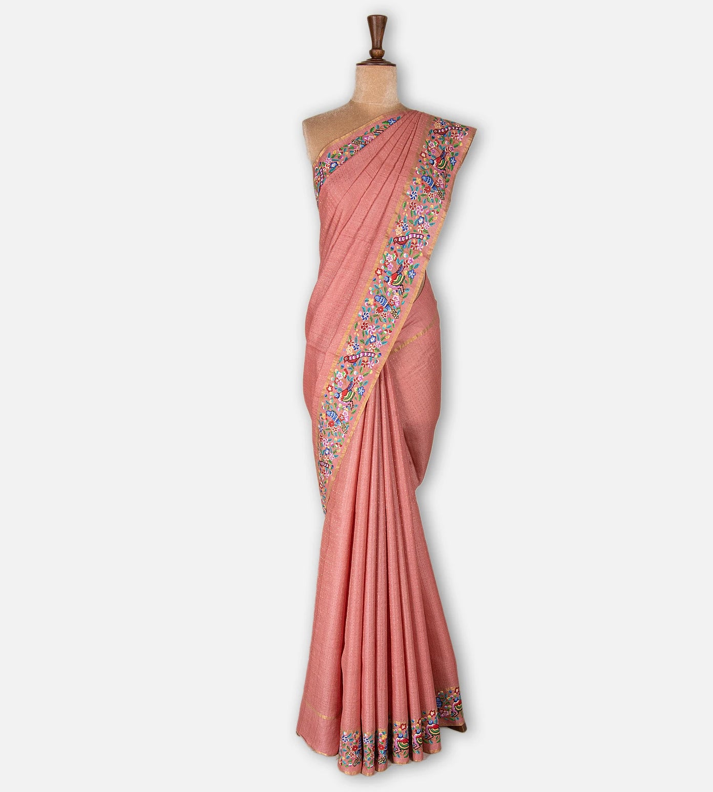 Light Pink Tussar Embroidery Saree
