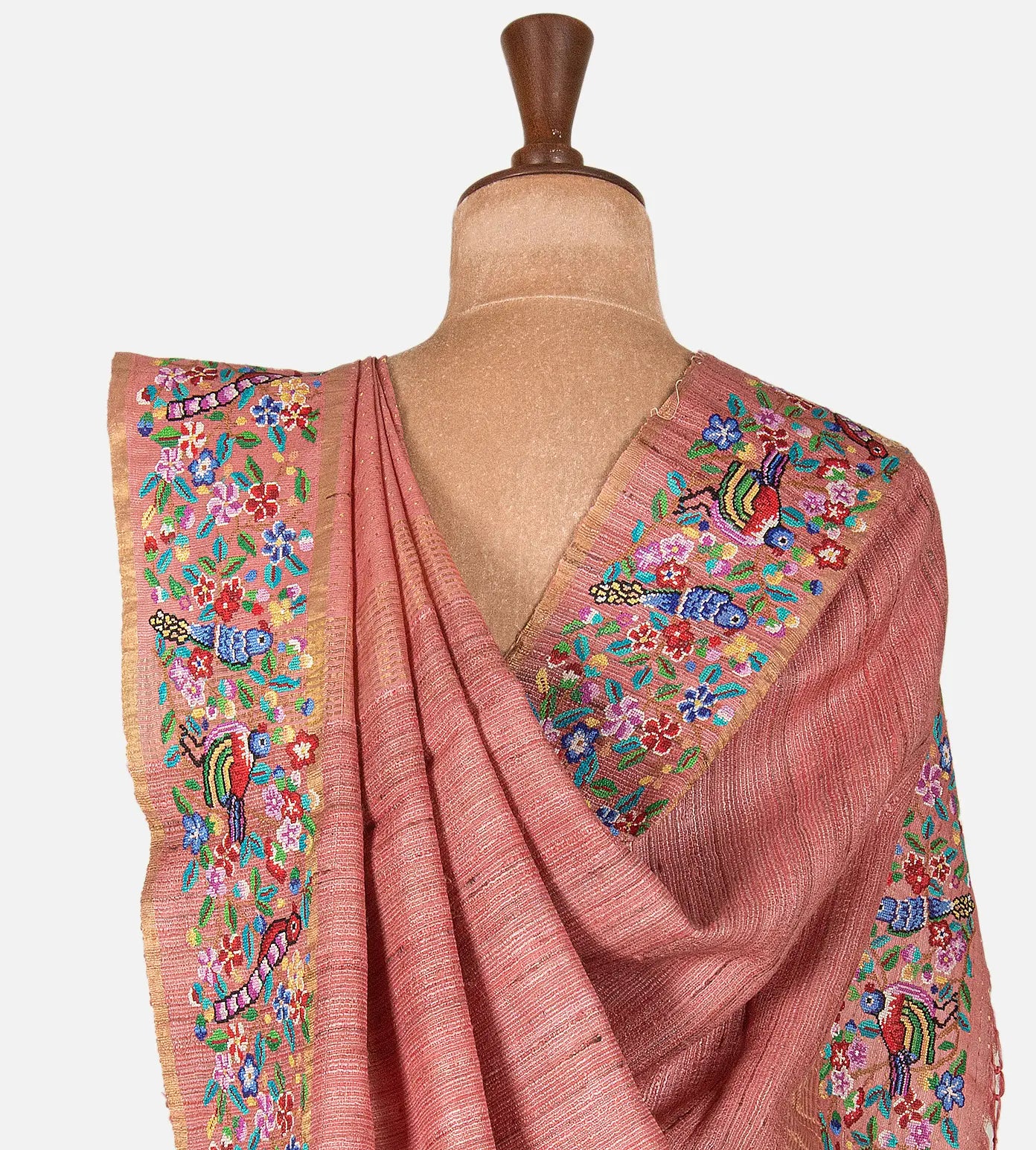 Light Pink Tussar Embroidery Saree