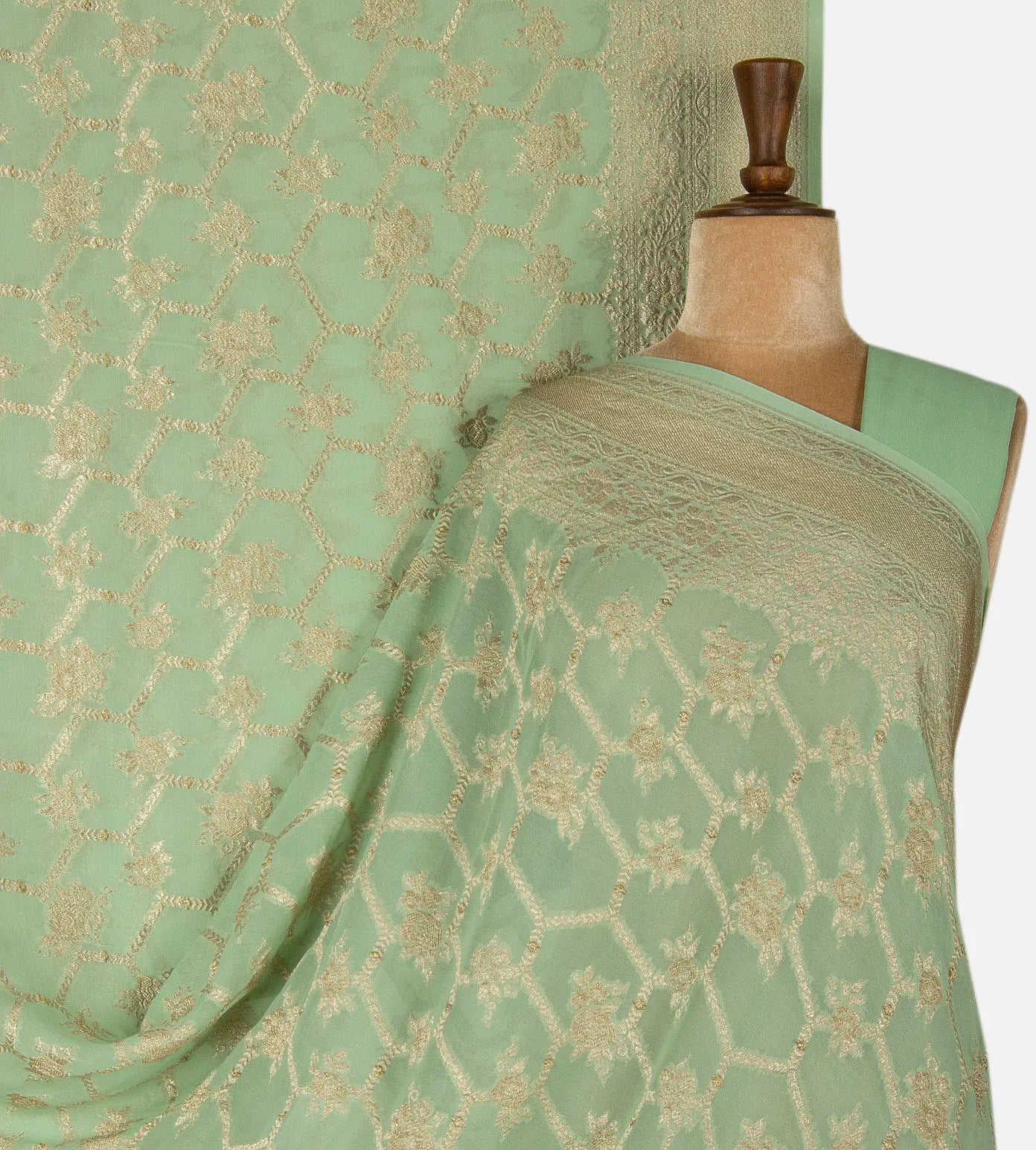 Pistachio Green Banarasi Georgette Saree
