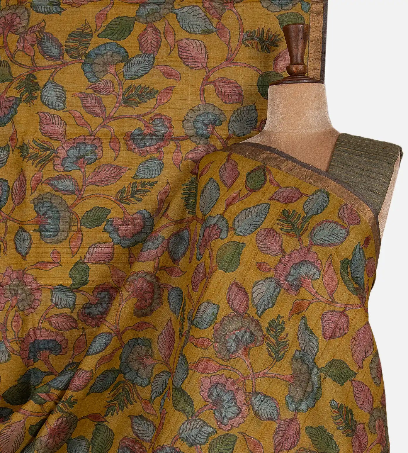 Yellow Tussar Kalamkari Saree