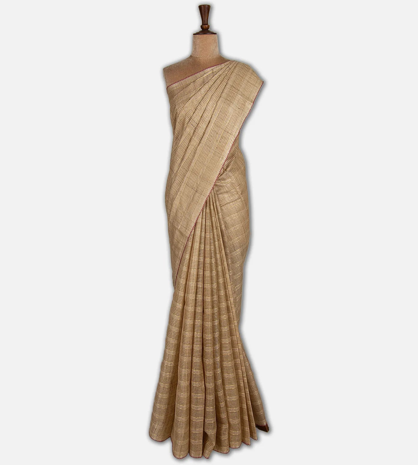 Beige Tussar Saree With Kalamkari Blouse