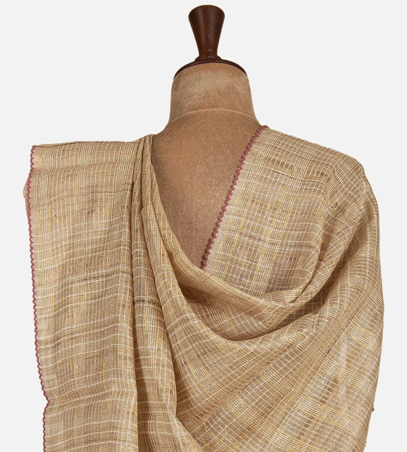Beige Tussar Saree With Kalamkari Blouse