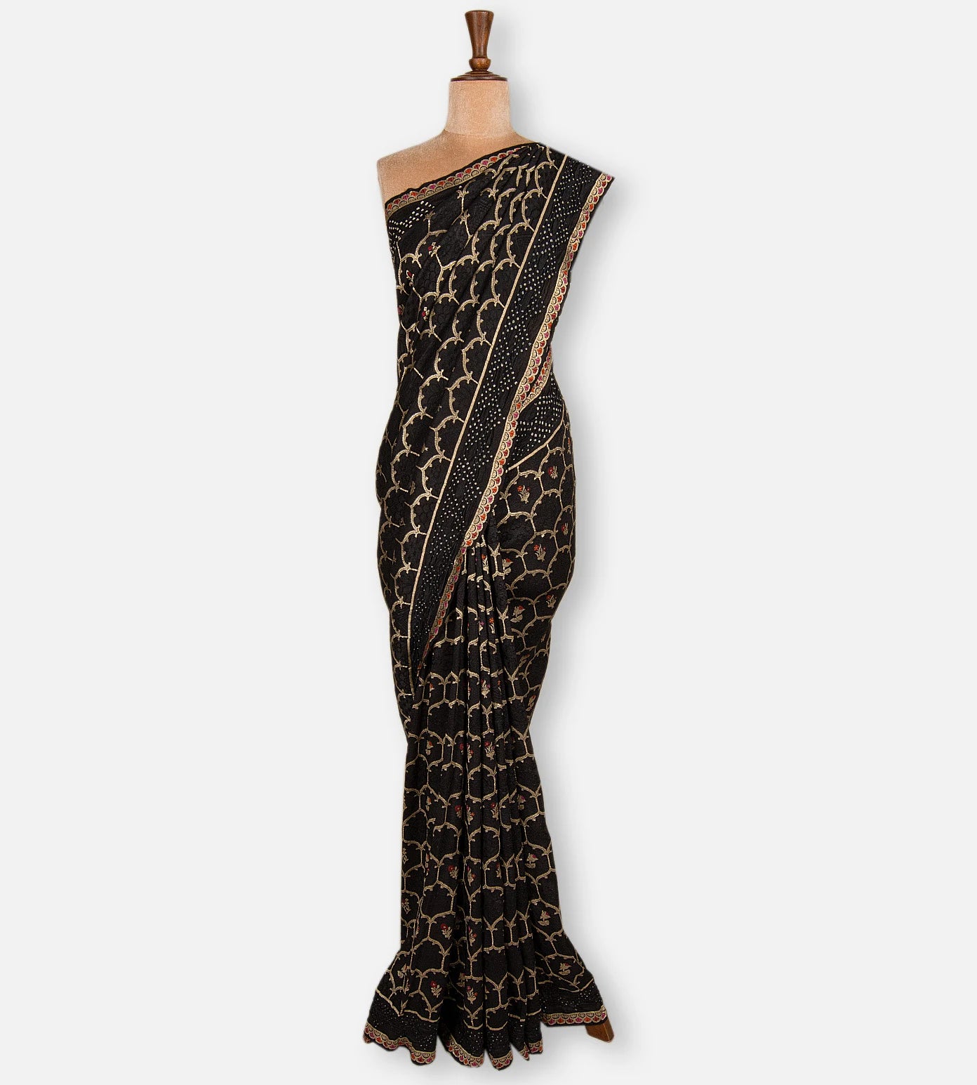 Black Bandhani Tussar Georgette Saree