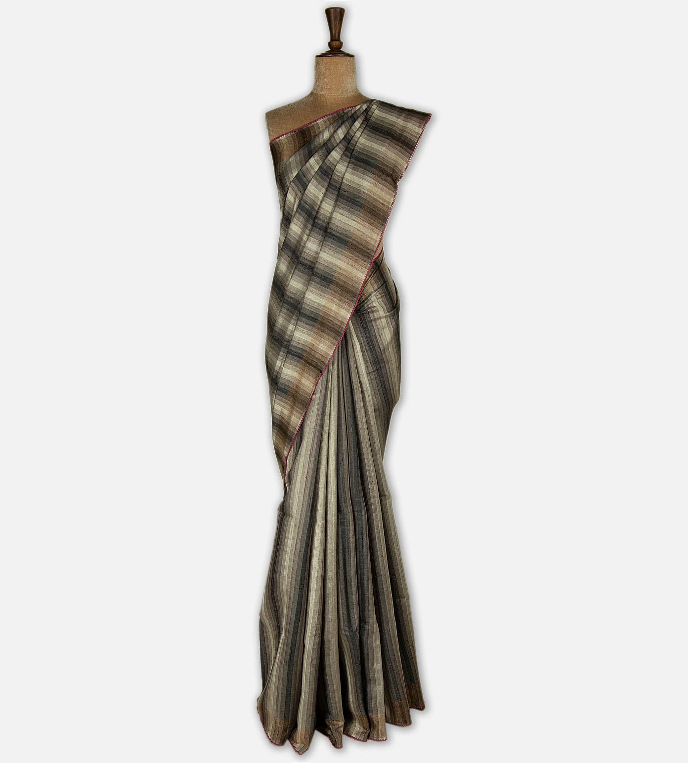 Off-White and Grey Tussar saree