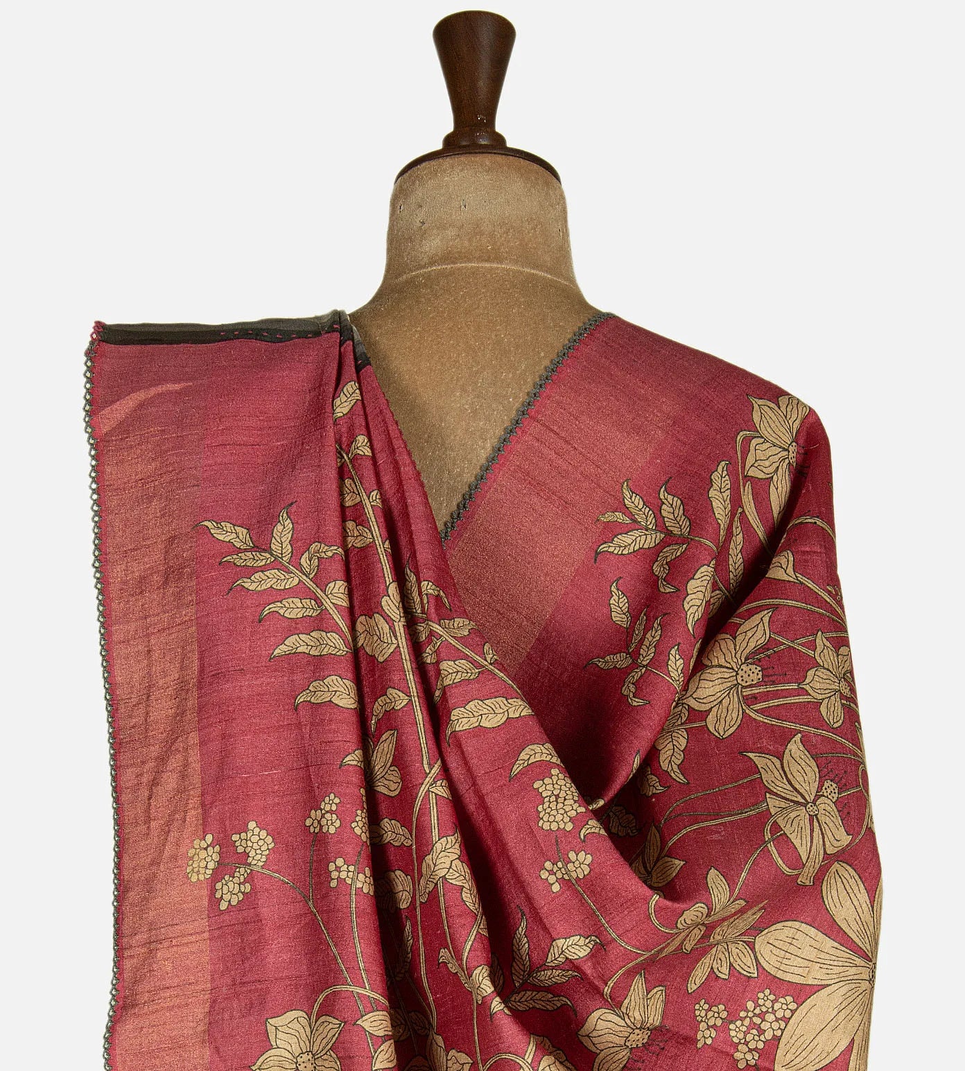 Off-White and Grey Tussar saree