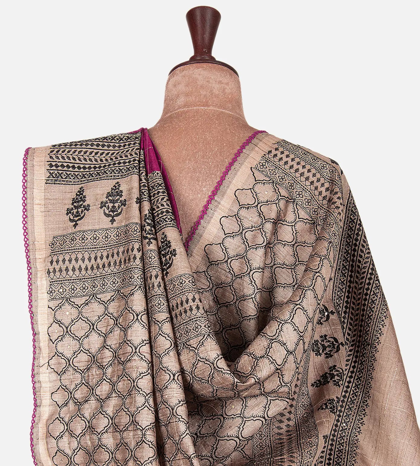 Dark Pink Tussar Saree