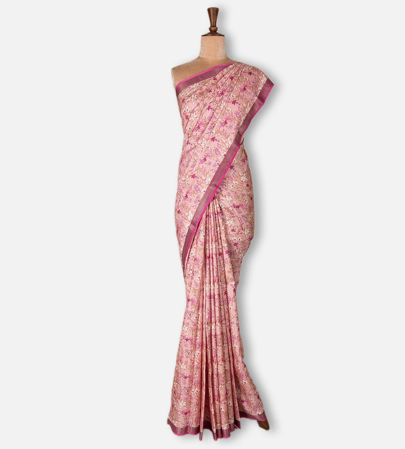 Pastel Pink Printed Soft Silk Saree