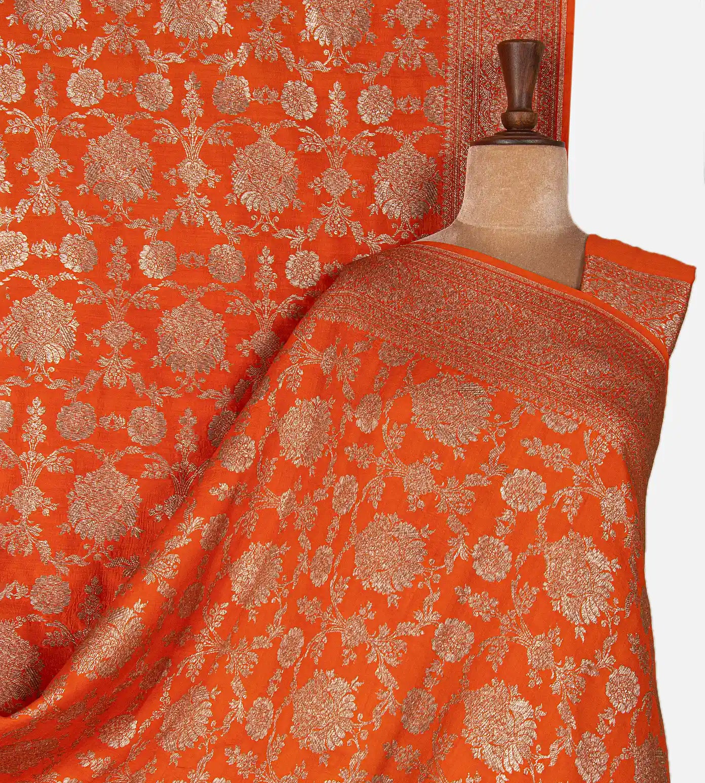 Orange Banarasi Tussar Georgette Saree