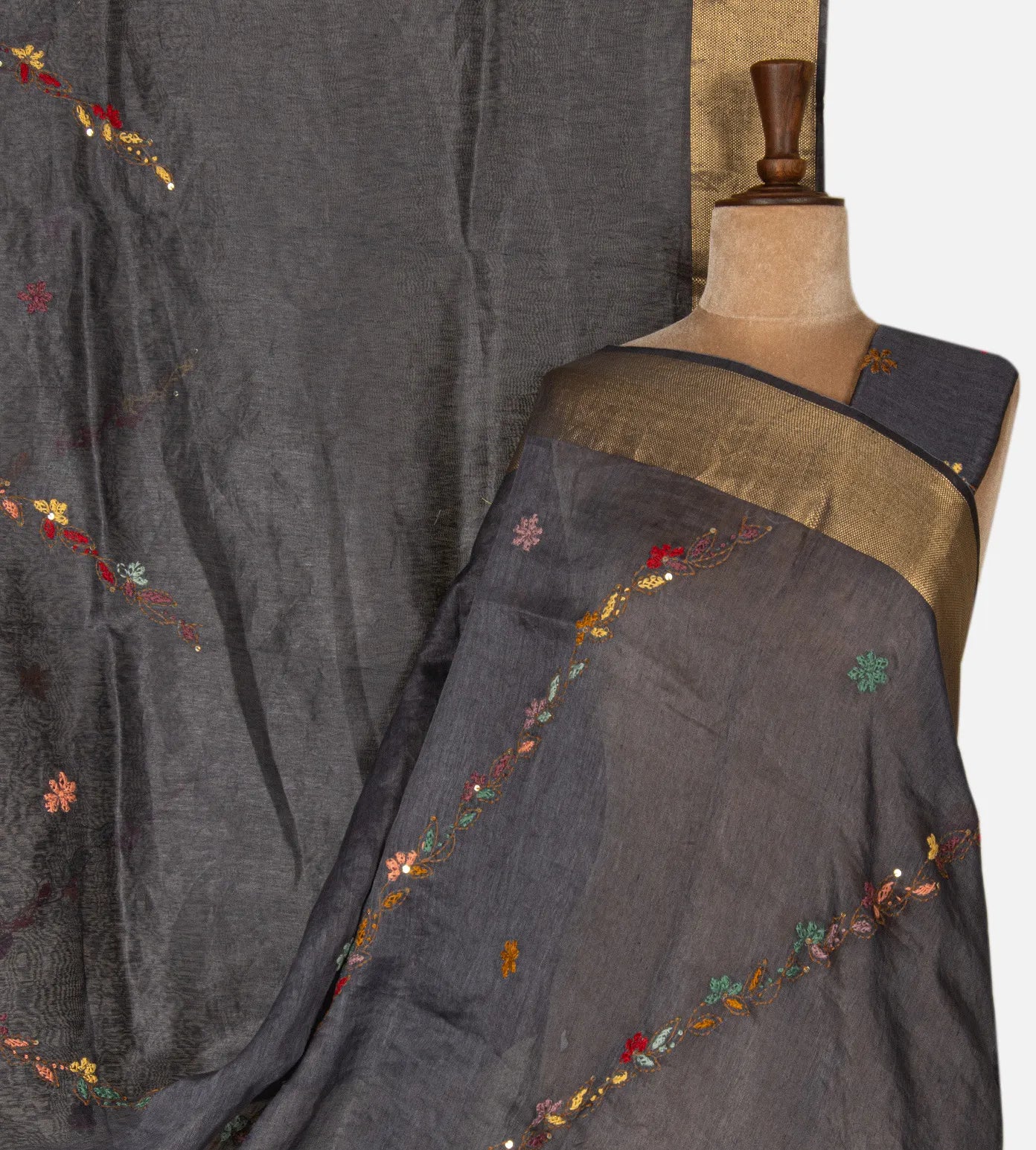 Elephant Grey Linen Saree