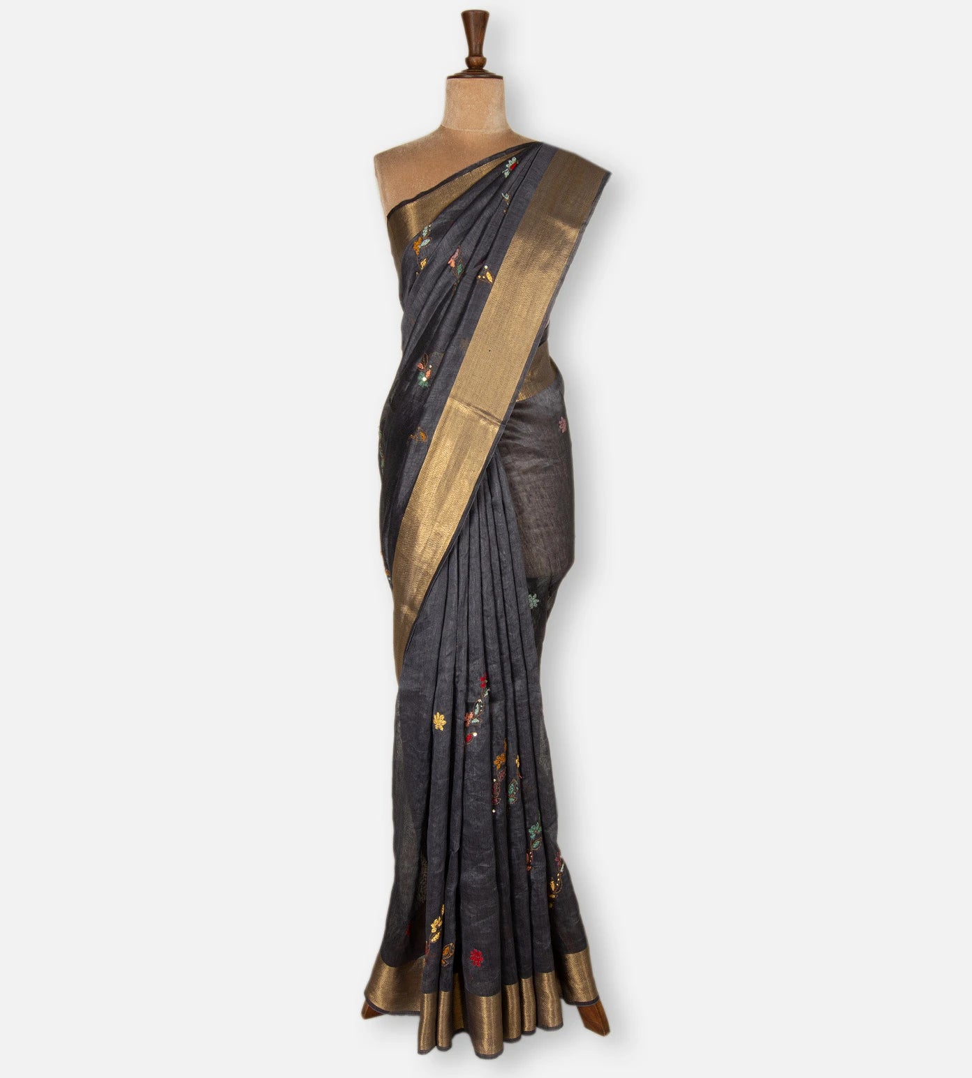 Elephant Grey Linen Saree