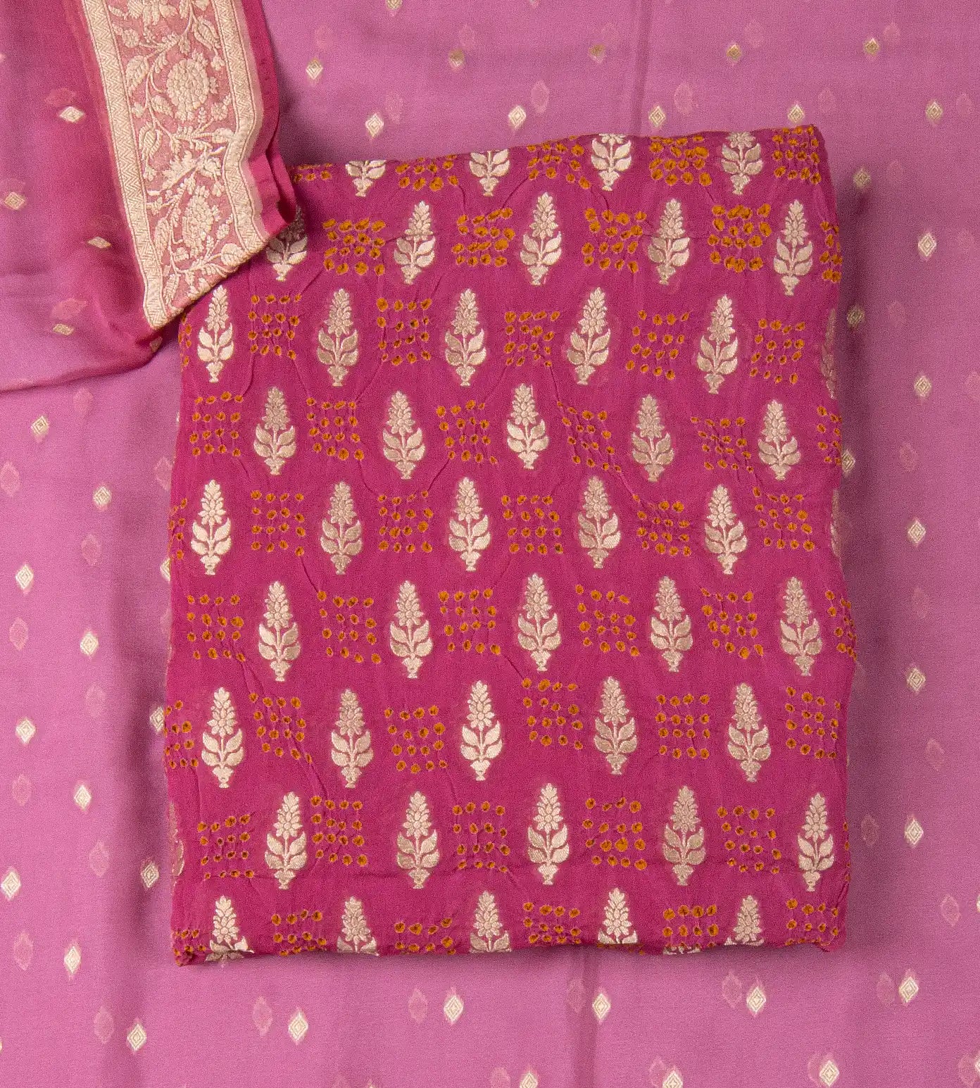Pink Georgette with Bandhani Salwar
