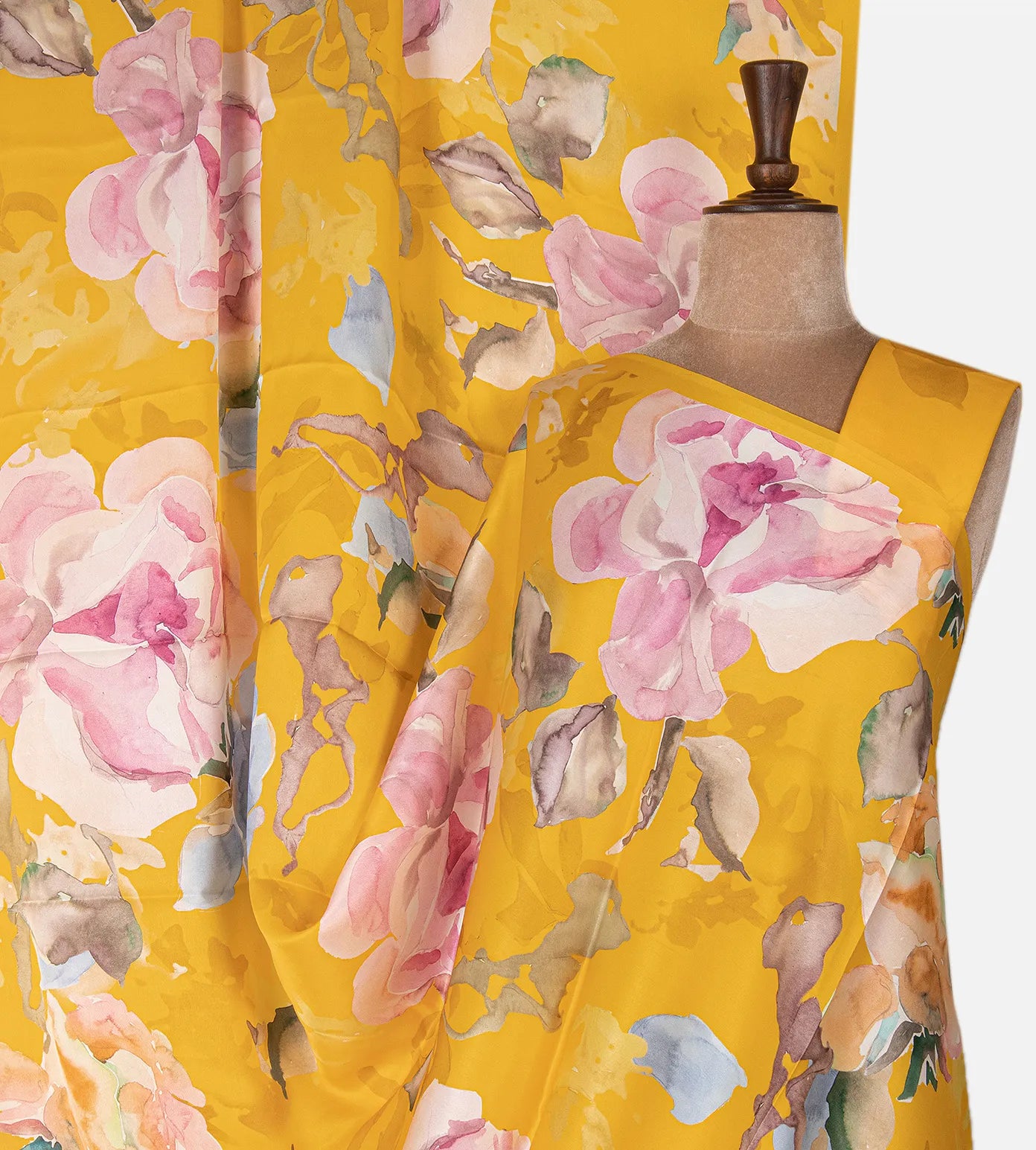 Yellow Satin Crepe Saree