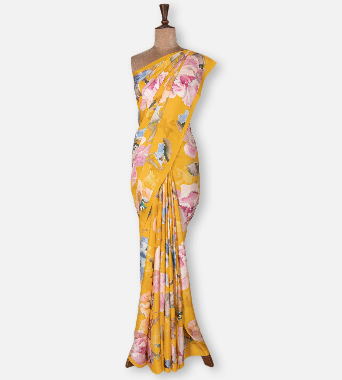 Yellow Satin Crepe Saree