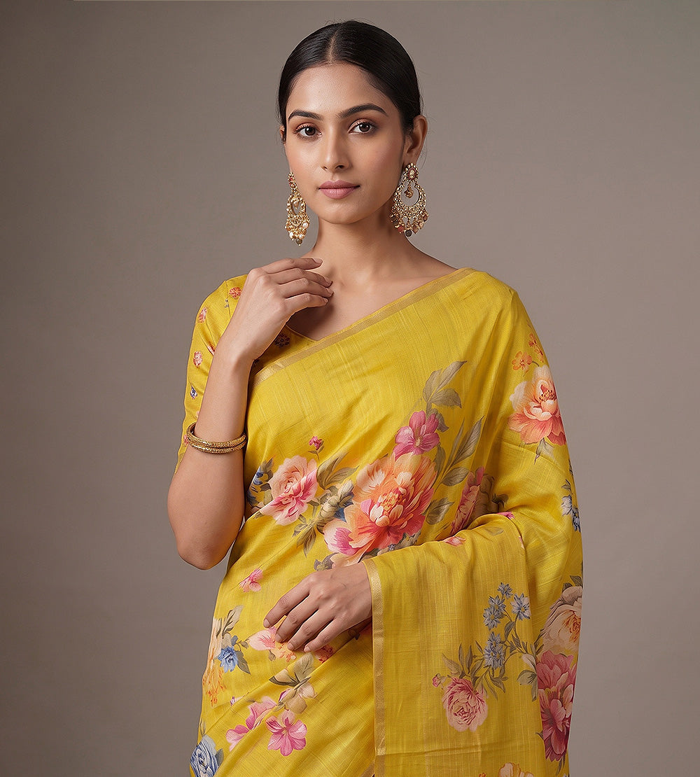 Yellow Moonga Tussar Saree