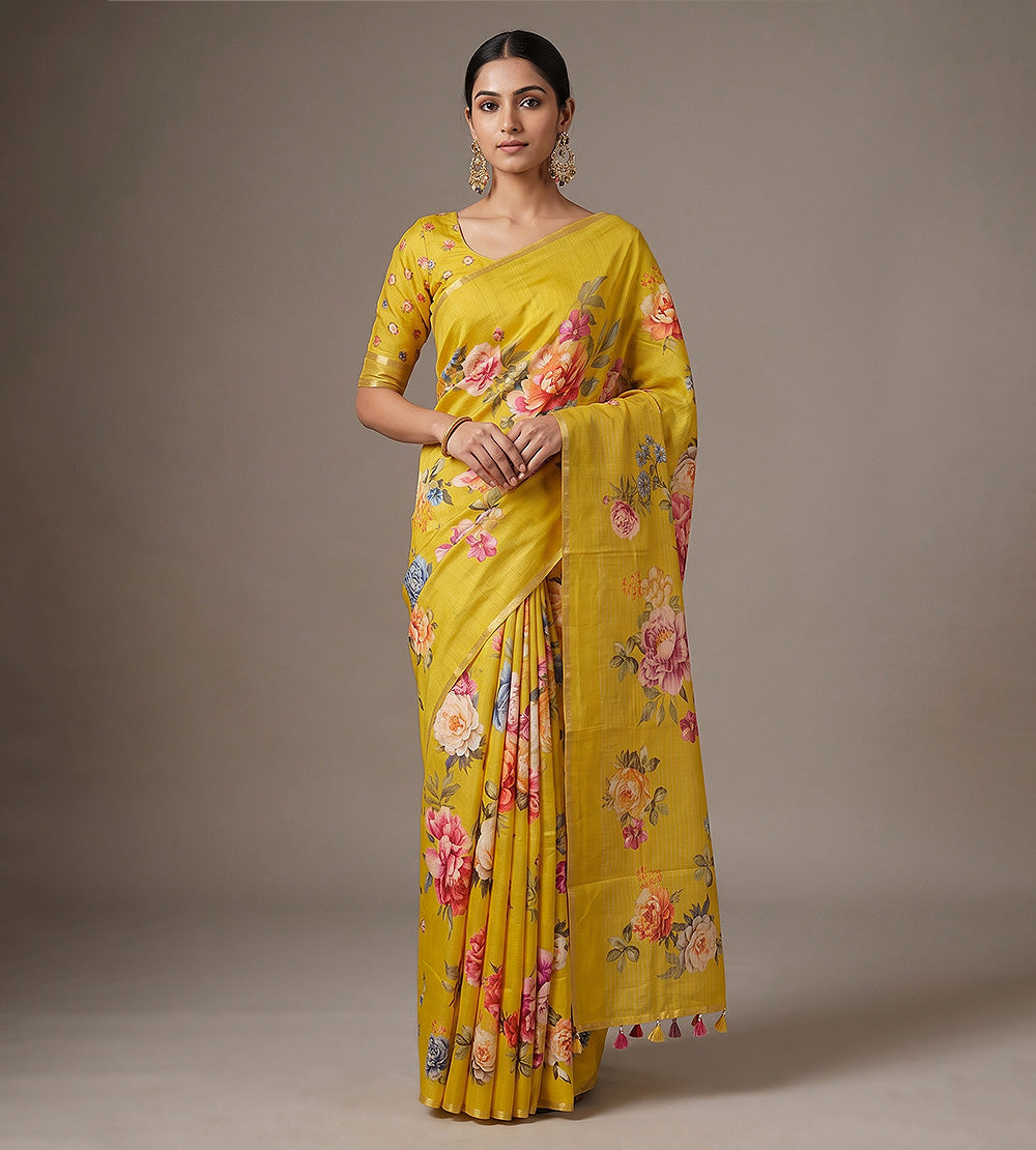 Yellow Moonga Tussar Saree