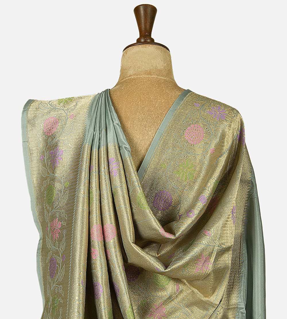 Powder Blue Banarasi Silk Saree