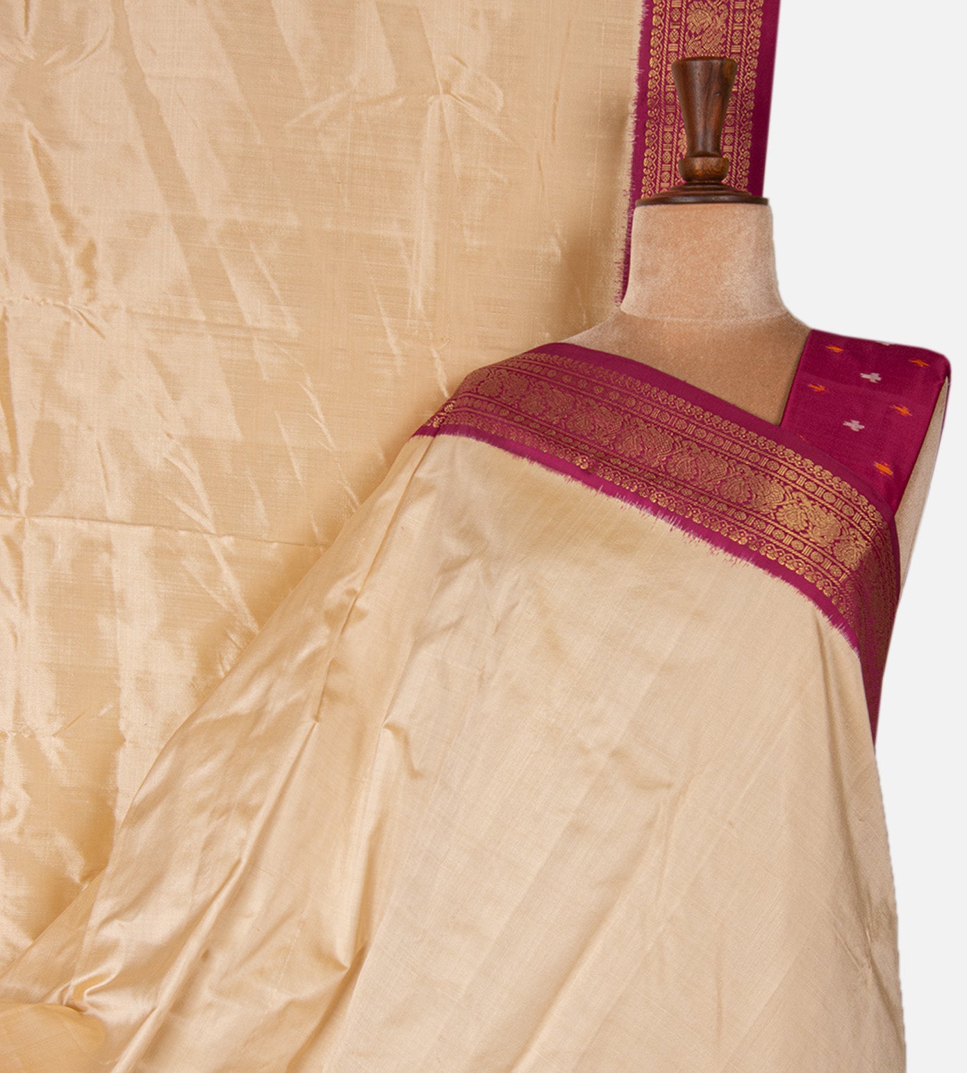 Light Beige Ikkat Kanchipuram Silk Saree