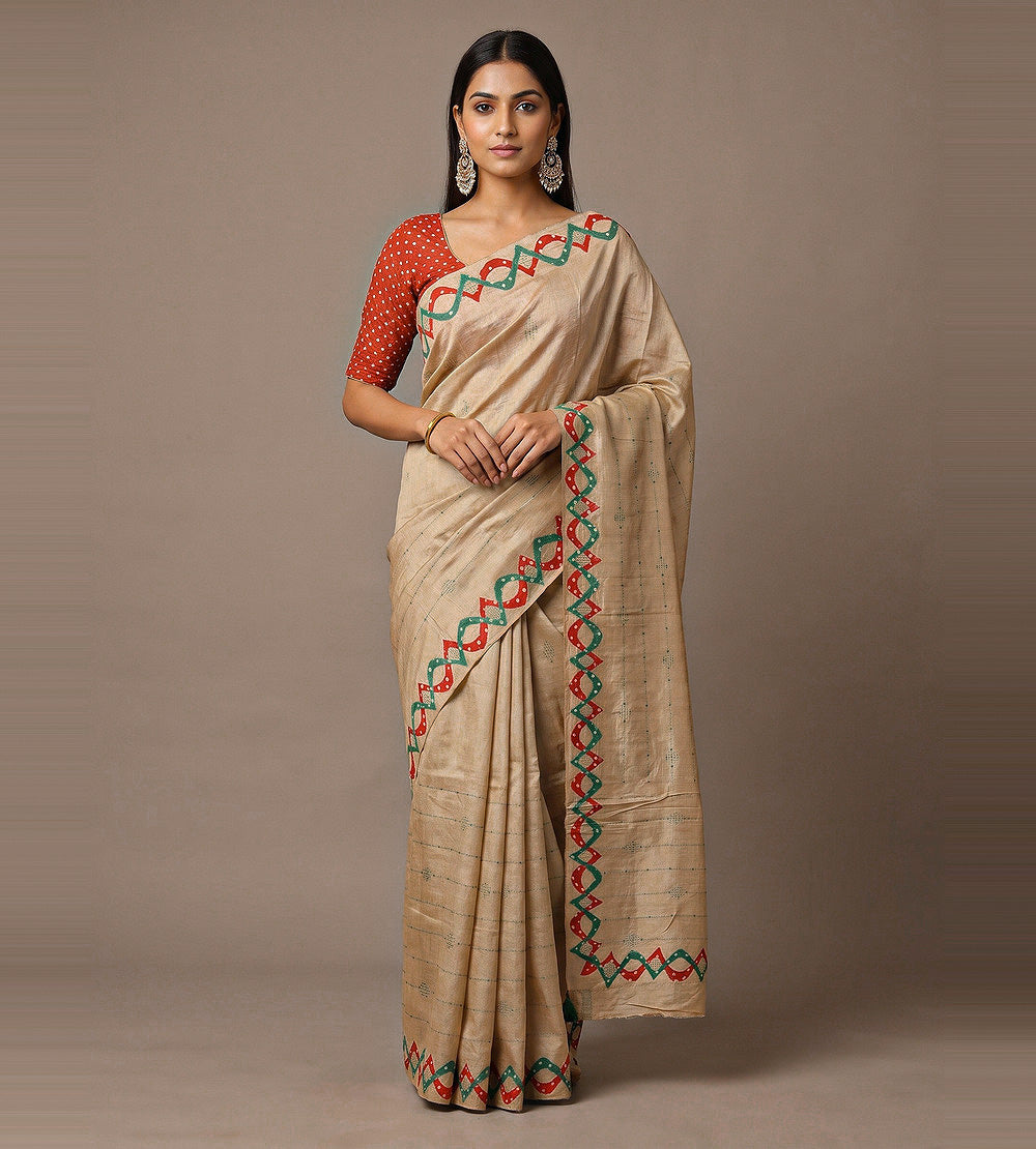 Beige Tussar Saree