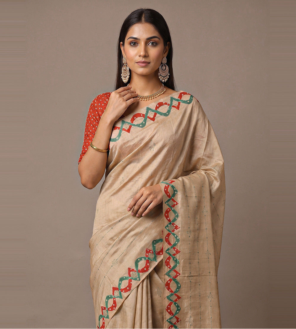 Beige Tussar Saree