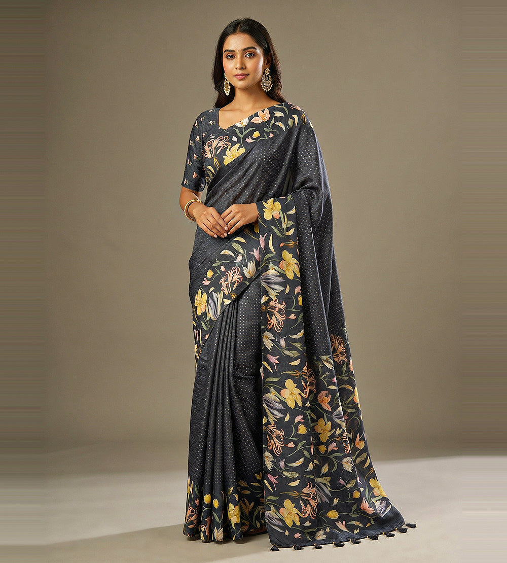 Dark Grey Tussar Saree